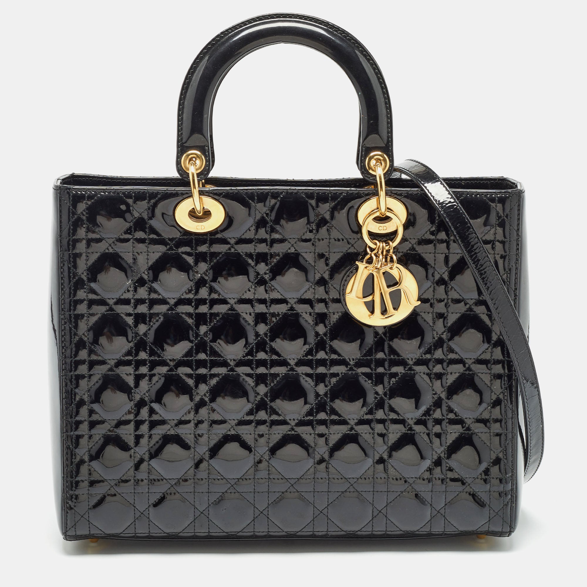 Black Cannage Patent Leather Large Women's Tote Bag - Stylish & Spacious Handbag for Work, Travel & Everyday Use
