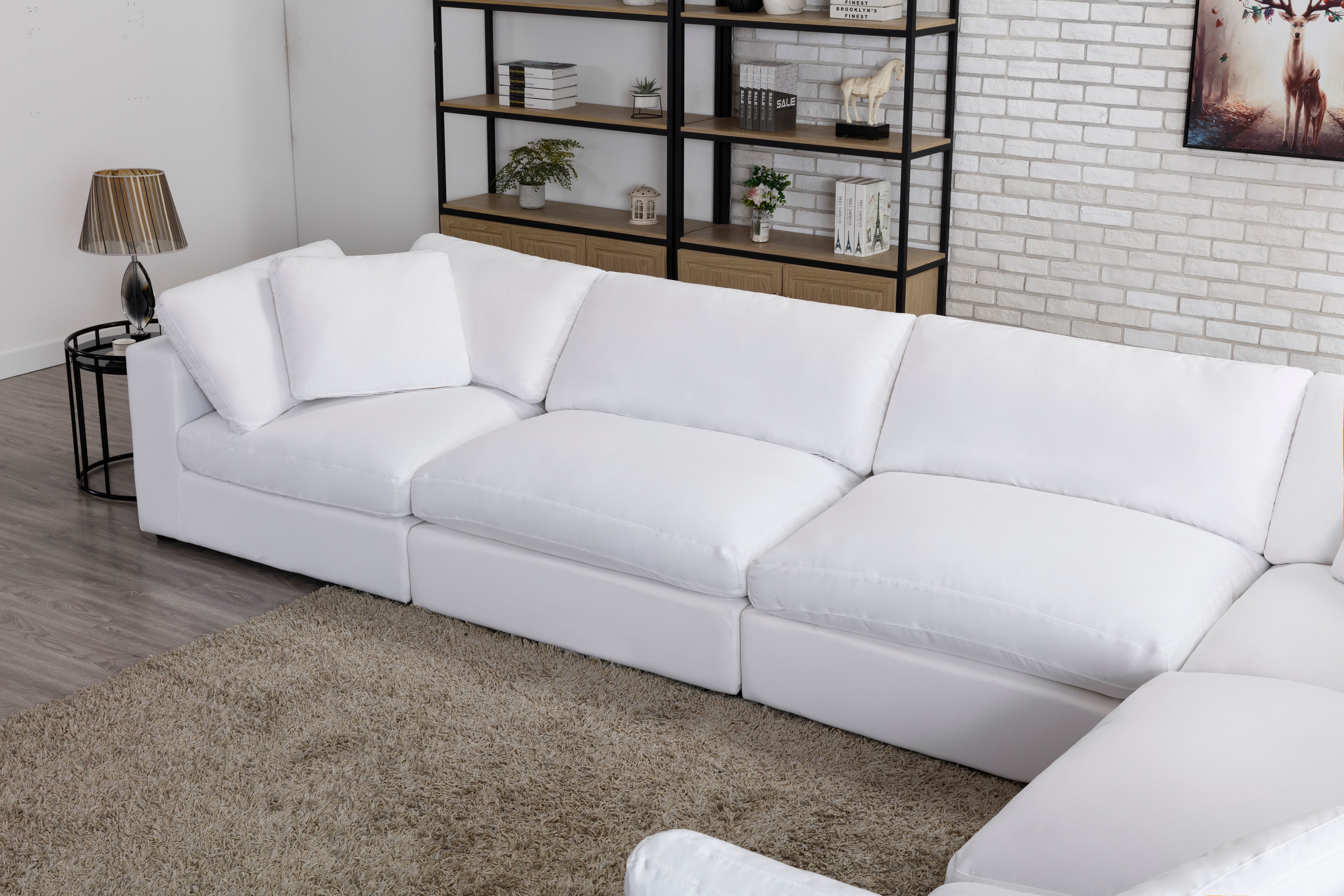Rivas Contemporary Feather Fill 6-Piece Modular Sectional Sofa in White | Modern Living Room Furniture for Small Spaces & Apartments | Perfect for Entertaining Guests & Family Gatherings