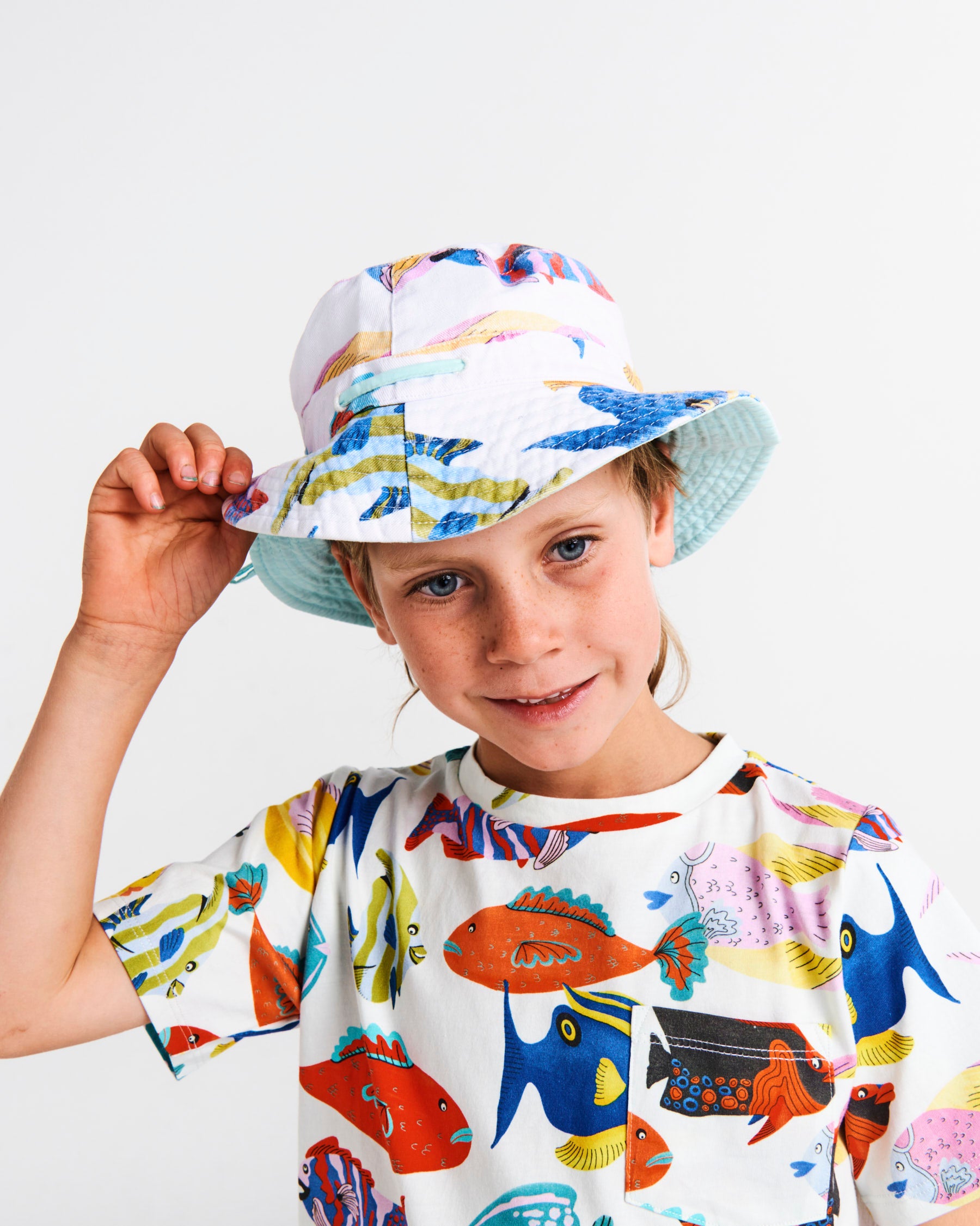 Stylish Fishy Business Beach Hat for Women & Men - UPF 50+ Sun Protection, Wide Brim, Adjustable Chin Strap - Perfect for Beach, Pool, Outdoor Activities & Summer Vacations