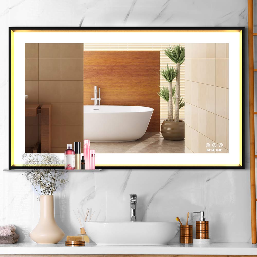 LED Bathroom Mirror with Anti-Fog & Dimmable Touch Sensor - Large Wall Mounted Makeup Vanity Mirror with Warm White/Daylight Lighting (Horizontal/Vertical Installation) - Perfect for Makeup, Shaving & Home Decor