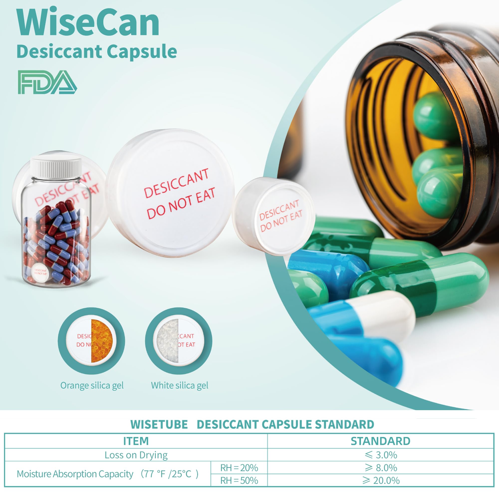 Wisesorb 3 Gram 2000 Pack Food Grade Desiccant Packs - Orange to White Indicating Silica Gel Beads for Moisture Absorption | Ideal for Food Storage, Electronics, Documents & Closet Organization
