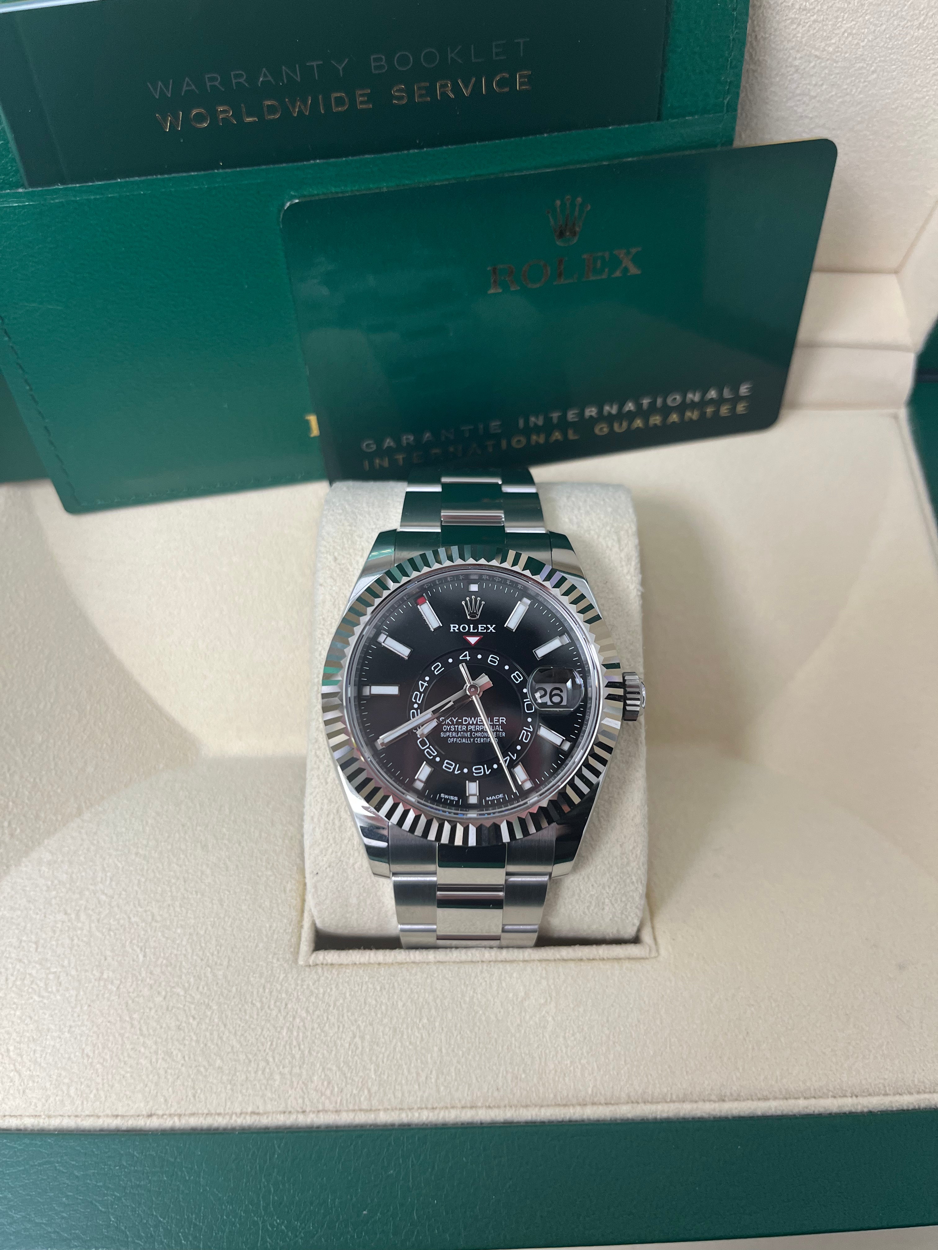 Rolex Sky-Dweller 18K White Gold 42mm Black Dial Stainless Steel Bracelet Ref. 326934 - Luxury Watch for Business Travel & Formal Occasions