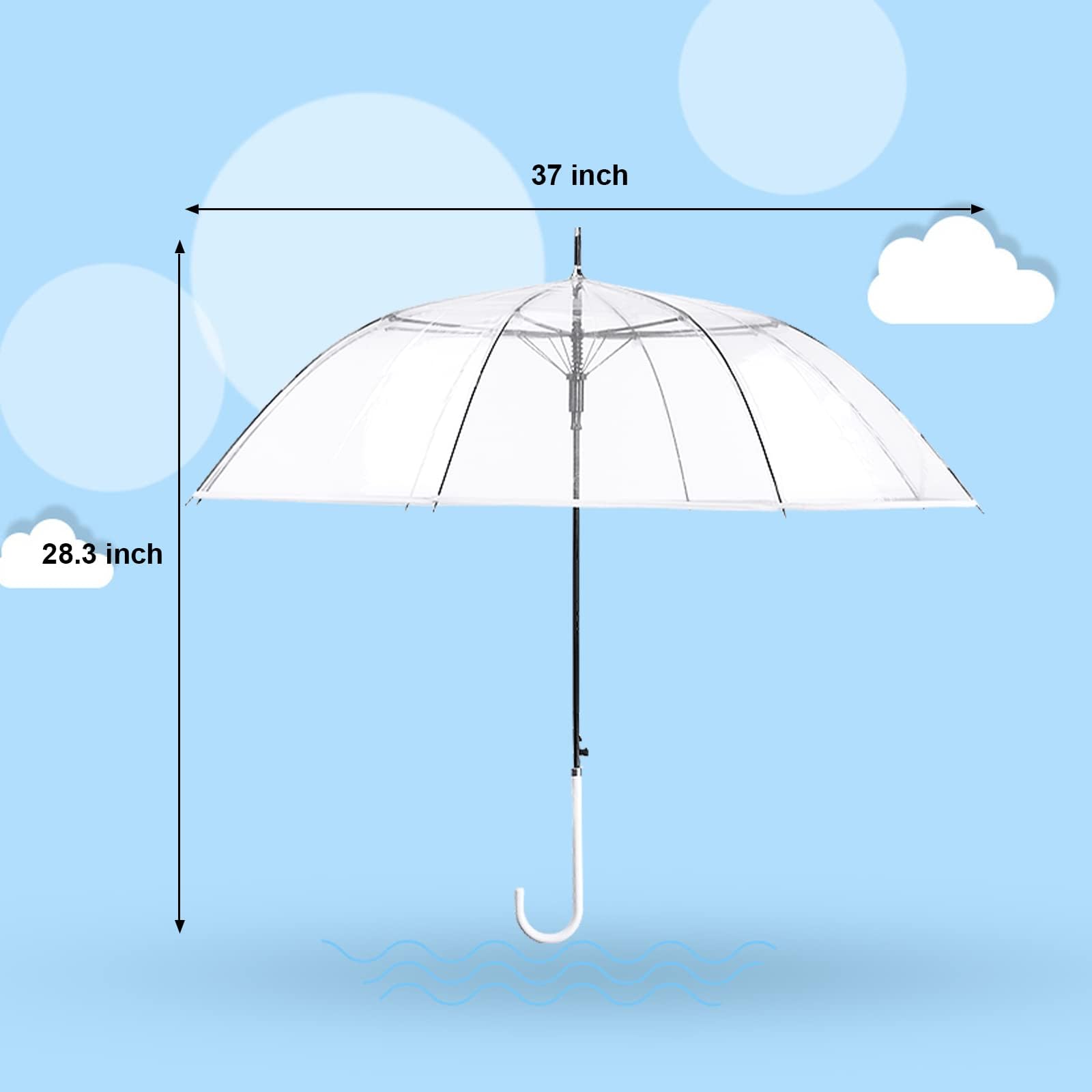 30 Pack Clear Wedding Umbrellas Bulk - Auto Open Transparent Windproof Stick Umbrellas with J Hook Handle, Large Canopy for Wedding, Bridal Party, Outdoor Events & Rainy Days (Clear) - Perfect for Ceremonies, Photos & Guest Protection