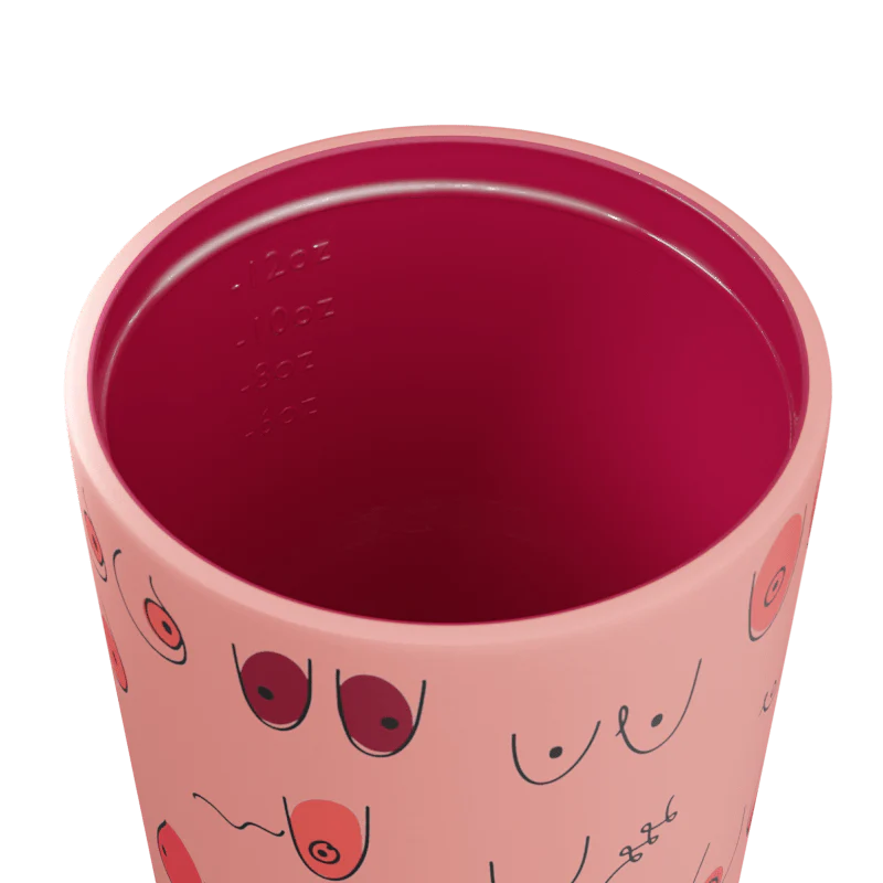 Fressko Reusable Ceramic Lined Coffee Cup 12oz - Limited Edition Boobie 2.0 - Eco-Friendly Travel Mug for Hot & Cold Drinks, Perfect for Office, Camping and Daily Commute