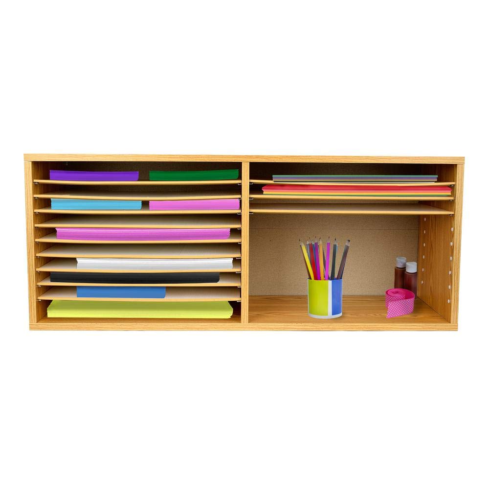 AdirOffice Wood Literature Organizer - Vertical Paper File Holder with 20 Slots - Medium Oak Finish for Home Office, Classroom & Library Organization - Perfect for Bills, Magazines, Documents & Mail Sorting