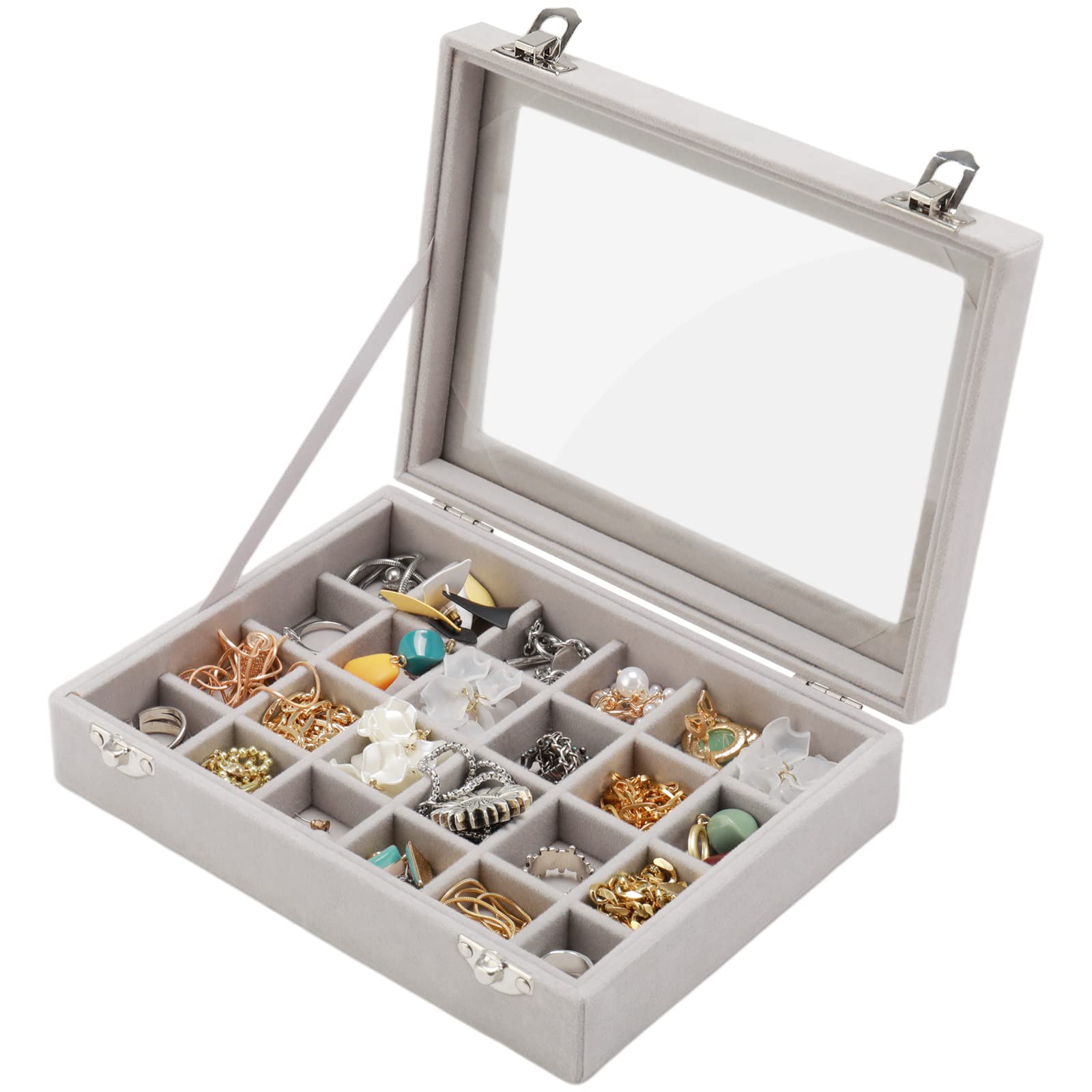 Small Velvet Jewelry Box Organizer with 24 Compartments - Earring & Ring Storage Case for Women & Girls - Perfect Gift for Travel, Home, and Office Organization