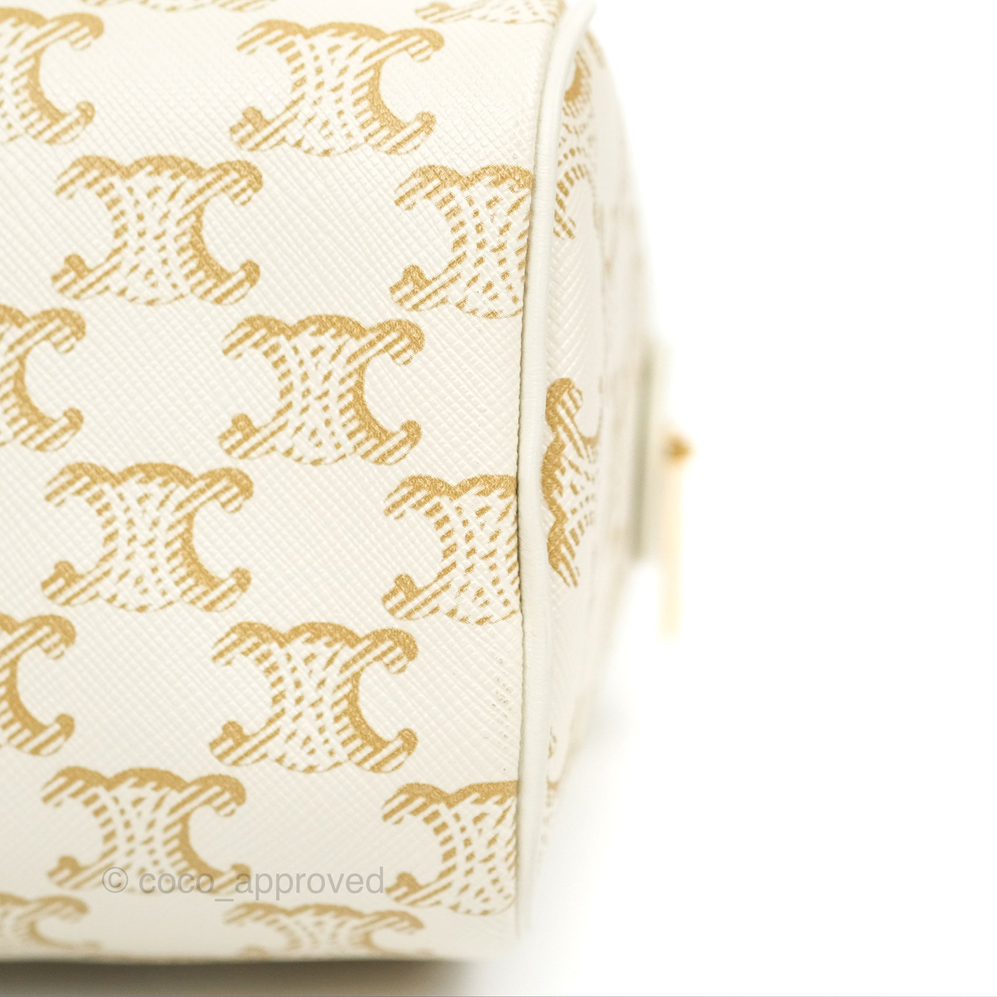 Celine Small Boston Bag in White Triomphe Canvas & Calfskin Leather - Perfect for Work, Travel & Everyday Luxury