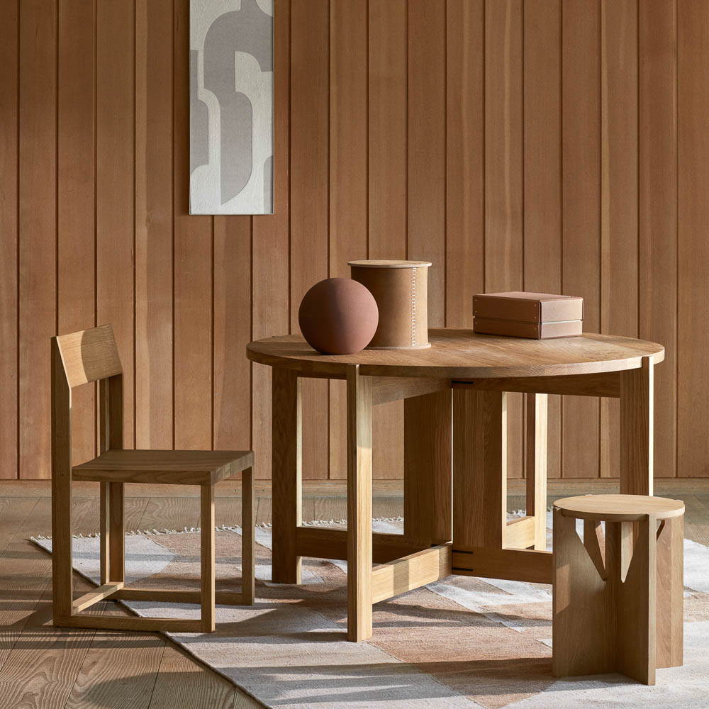 KRISTINA DAM STUDIO Solid Oak Stool - Warm Oak Finish - Modern Wooden Bar Stool for Kitchen, Dining Room & Home Decor