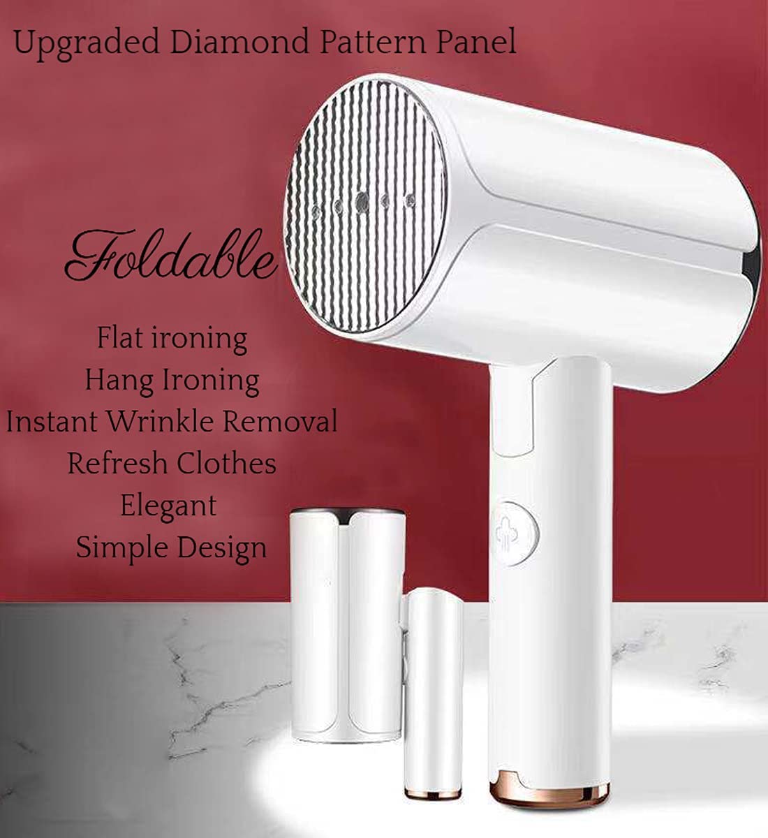 Portable 800W Foldable Travel Handheld Steamer and Iron - 2-in-1 Fabric Wrinkle Remover with Stainless Steel Plate - White | Perfect for Travel, Business Trips, and Home Garment Care