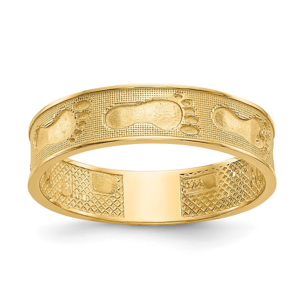 14K Solid Yellow Gold Footprints in the Sand Ring - Dainty Beach Wedding Band, Mother's Day Gift for Her, Perfect for Beach Lovers & Ocean Inspired Jewelry Collection