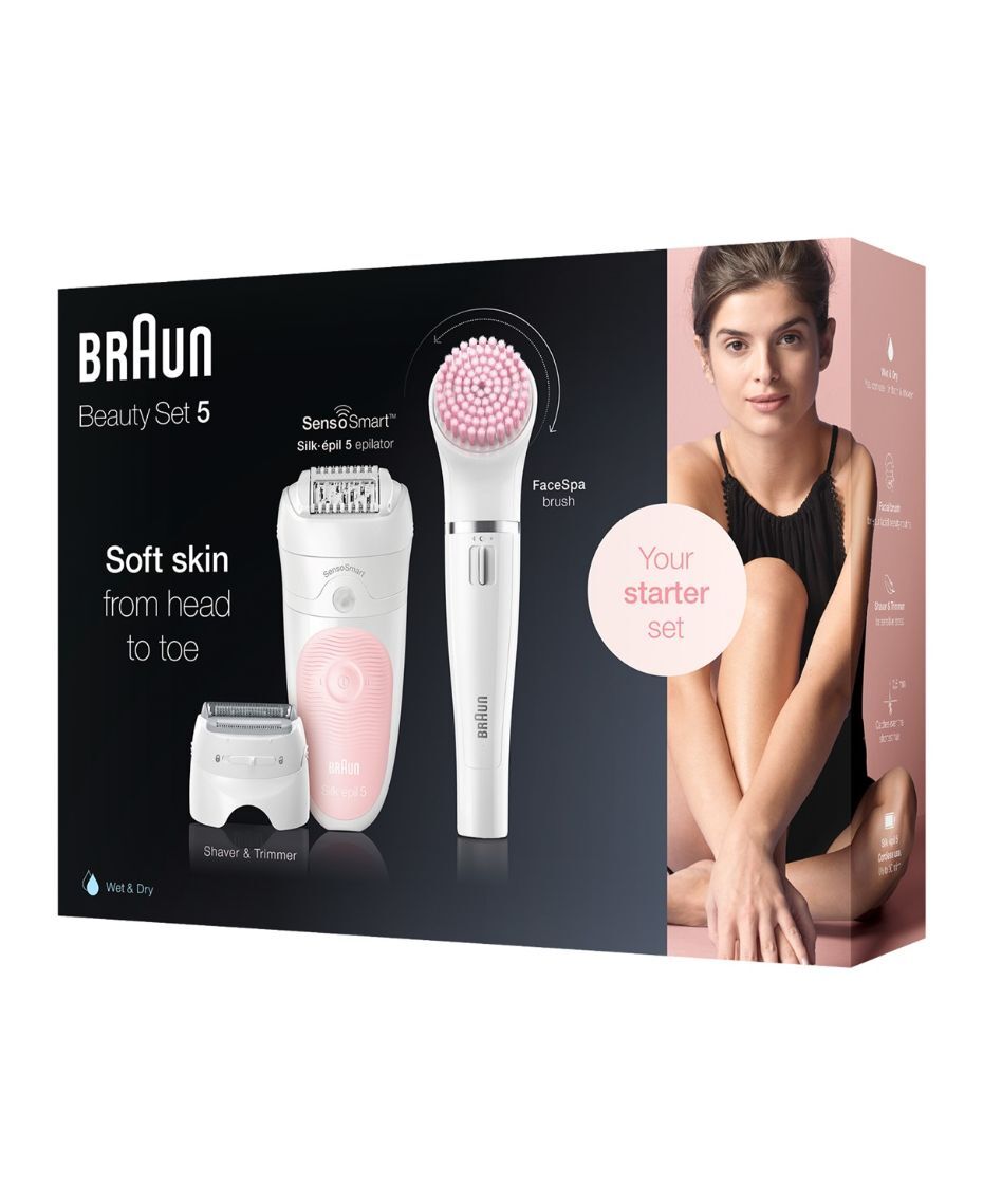 Silk Epil Beauty Set – SensoSmart Epilator & FaceSpa for Women | Painless Hair Removal & Facial Cleansing | Perfect for Travel, Home Spa & Gift Giving
