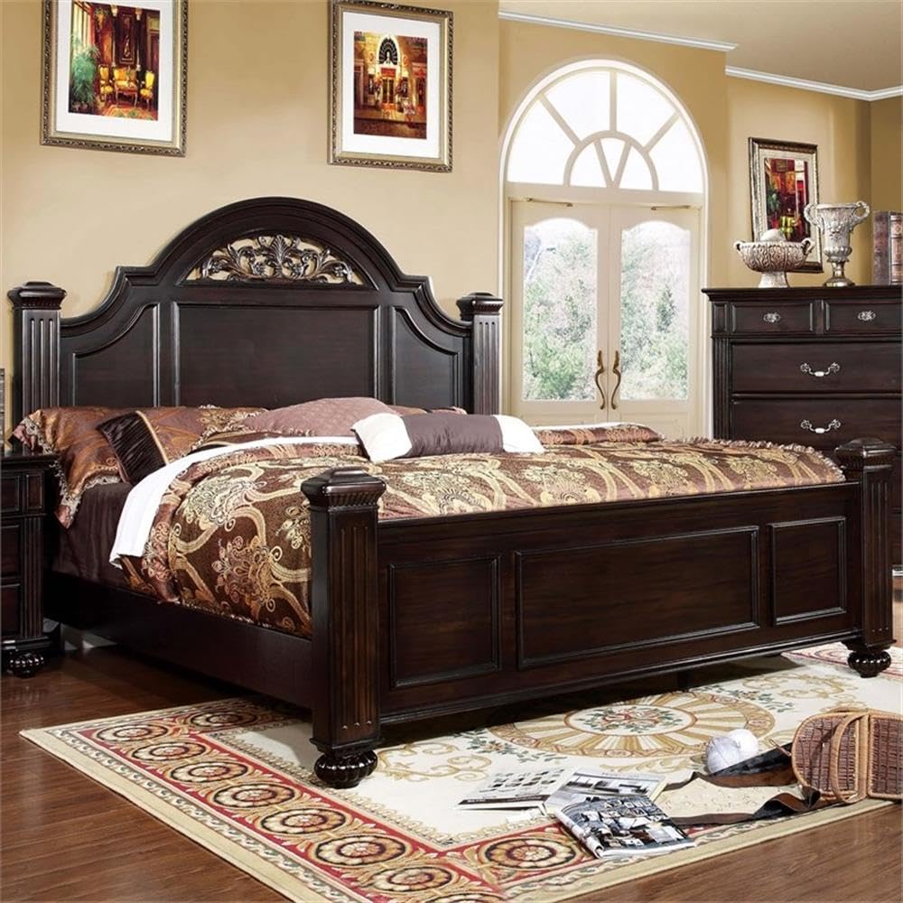 Home Square 3-Piece King Panel Bed Set with 2 Nightstands in Dark Walnut - Perfect for Master Bedroom Decor & Luxury Bedroom Furniture