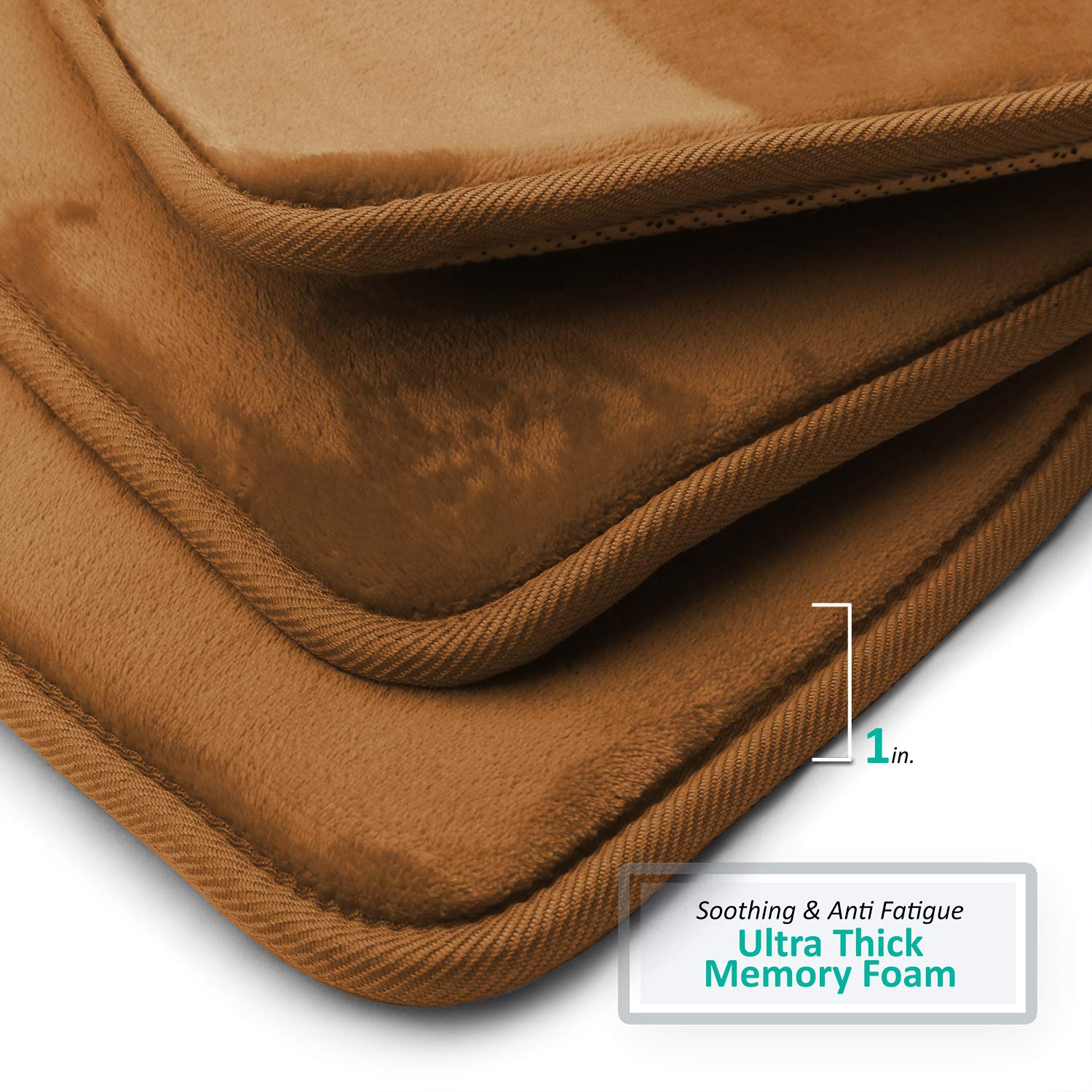 Clara Clark Memory Foam Bath Mat Set - 3 Piece Non-Slip Absorbent Velvet Bathroom Rugs (20x32, 17x24, 19x24) - Fast Drying, Soft & Plush for Bathroom, Shower & Vanity Area - Brown Luxury Contour Mats Set