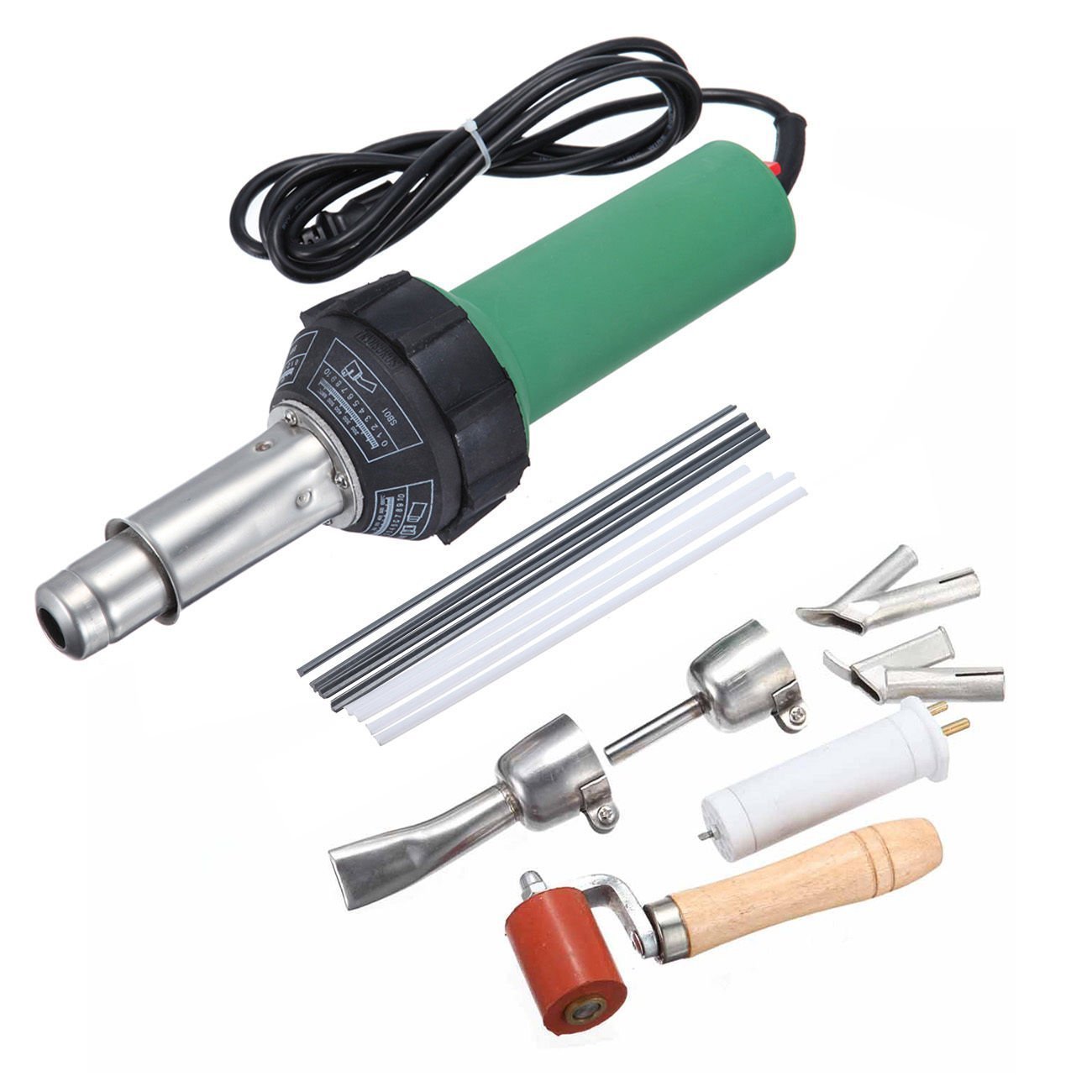 110V 1600W Hot Air Plastic Welding Gun Kit with Nozzles, Roller & PVC Rods - TPO Roofing Welder for DIY Repairs & Professional Use