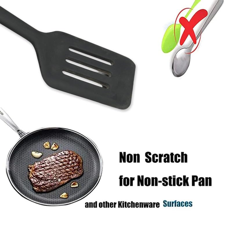 BigPlayer 5-Piece Silicone Cooking Utensils Set - Heat Resistant Non-Stick Kitchen Tools with Long Handle (Black) - Perfect for Baking, Frying & Everyday Cooking