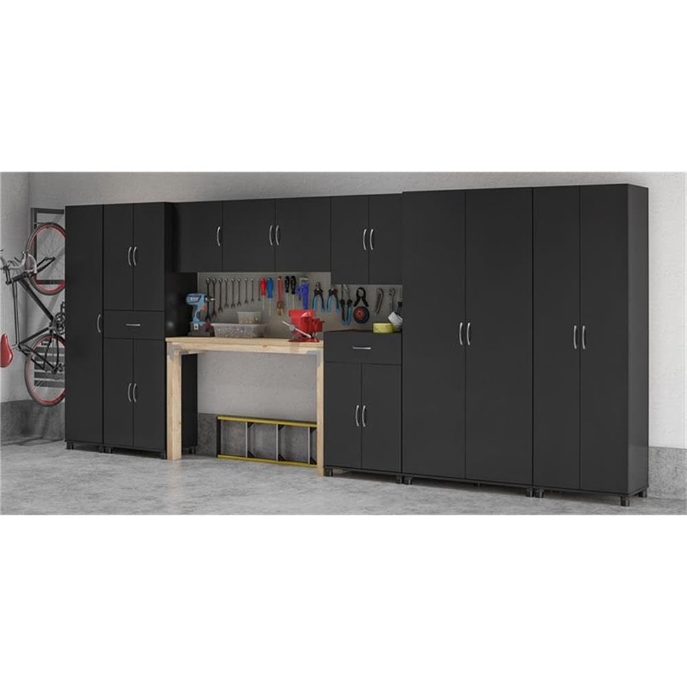 Pemberly Row Mid-Century Modern Storage Cabinet with Drawer - Black Wooden Dresser for Bedroom, Living Room & Office Organization