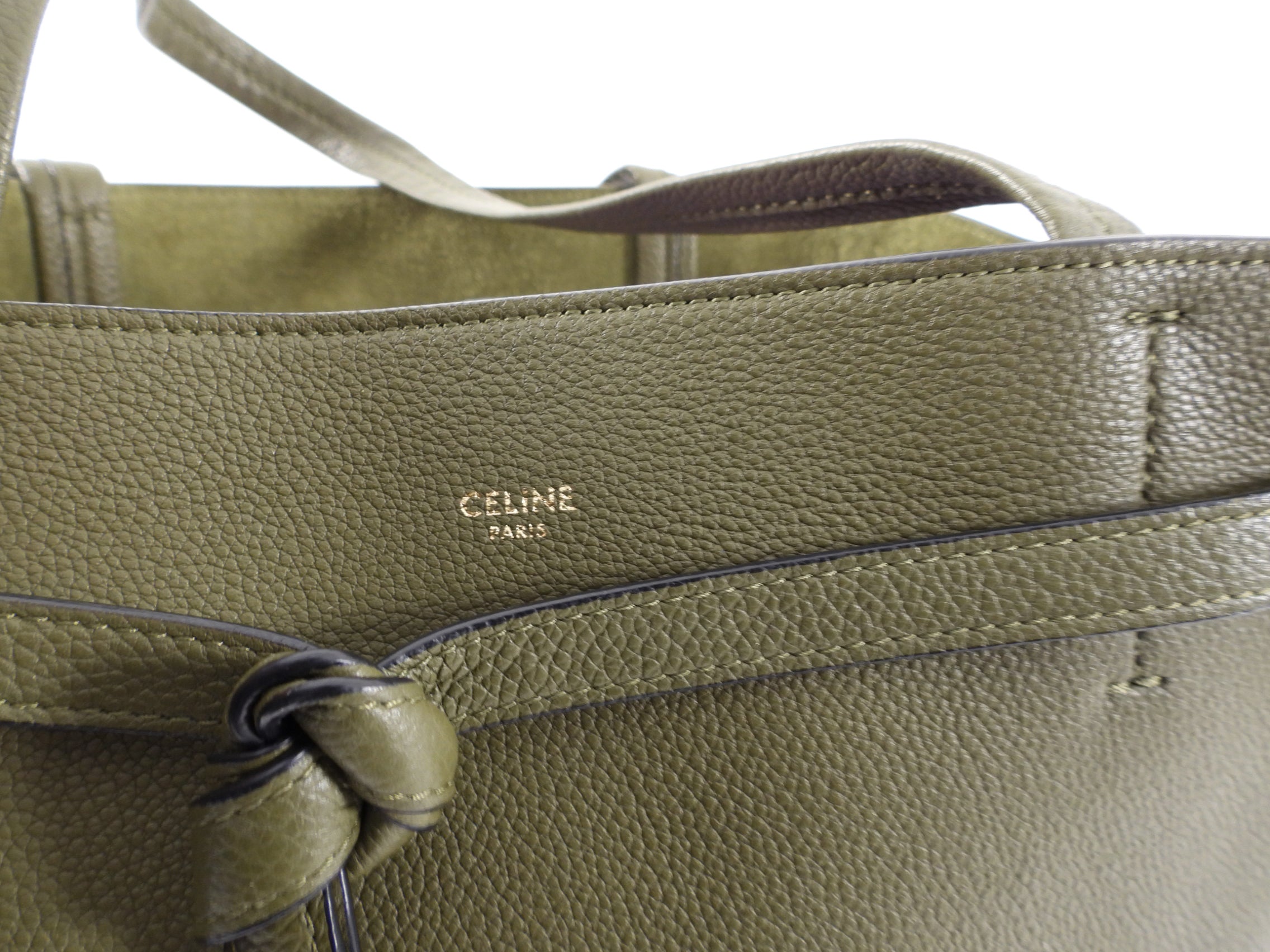 Celine Olive Green Leather Phantom Cabas Tote Bag for Women - Luxury Designer Handbag for Work, Travel & Everyday Use
