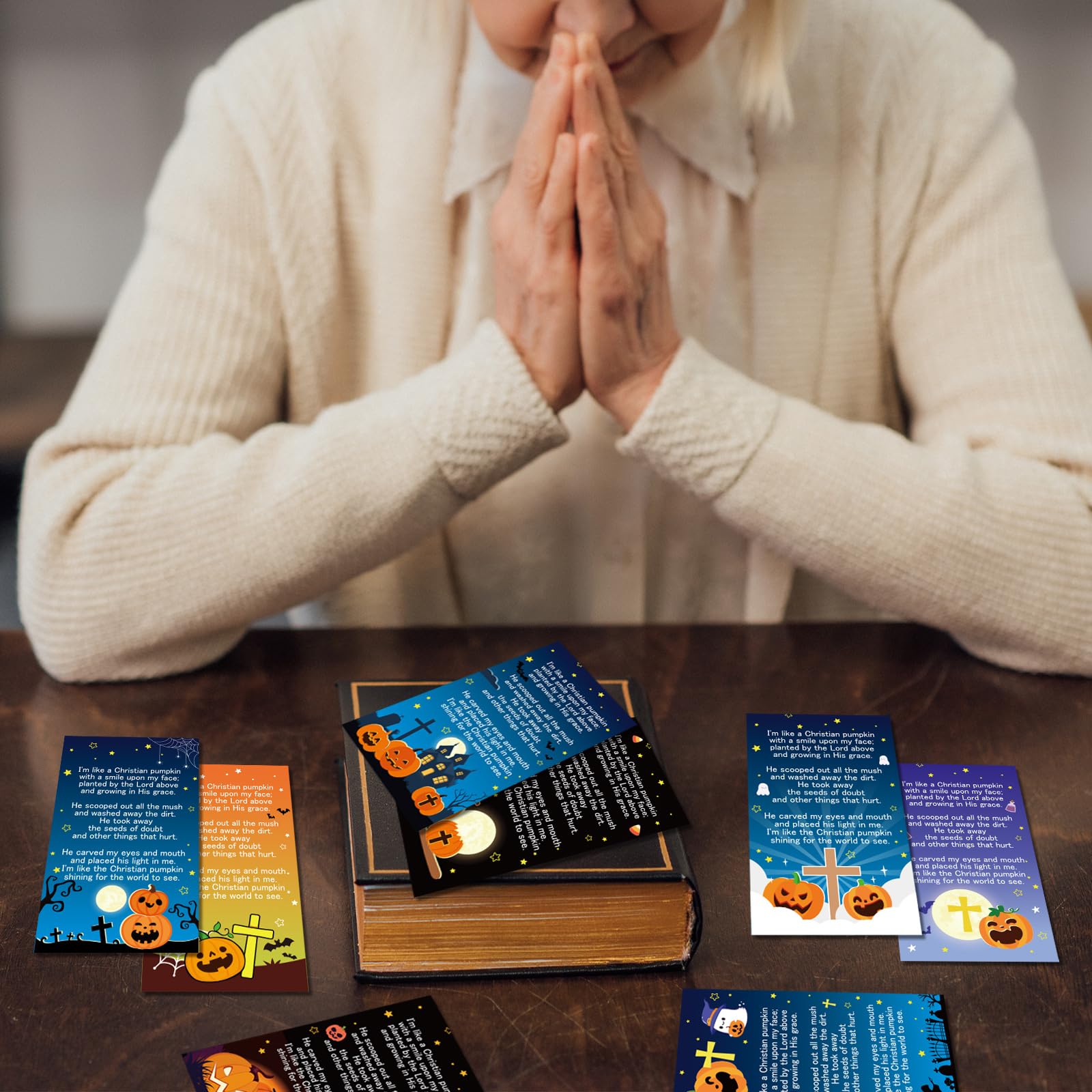 200 Pcs Halloween Prayer Cards with Bible Verses - Pumpkin Pocket Prayer Cards Bulk for Kids, Church Baptism Gifts, Halloween Party Favors & Sunday School Supplies - Perfect for Trick-or-Treating, Bible Study & Religious Events