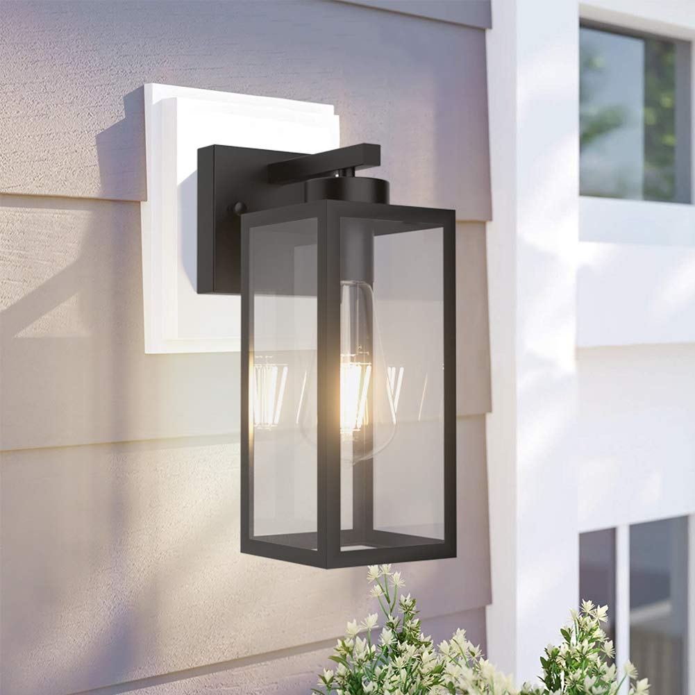 Tipace 2 Pack Black Outdoor Wall Lantern with Clear Glass Shade - Waterproof Exterior Wall Sconce Lighting for Entryway, Porch, Doorway, Patio, Garden & Backyard - Perfect for Home, Villa and Commercial Spaces