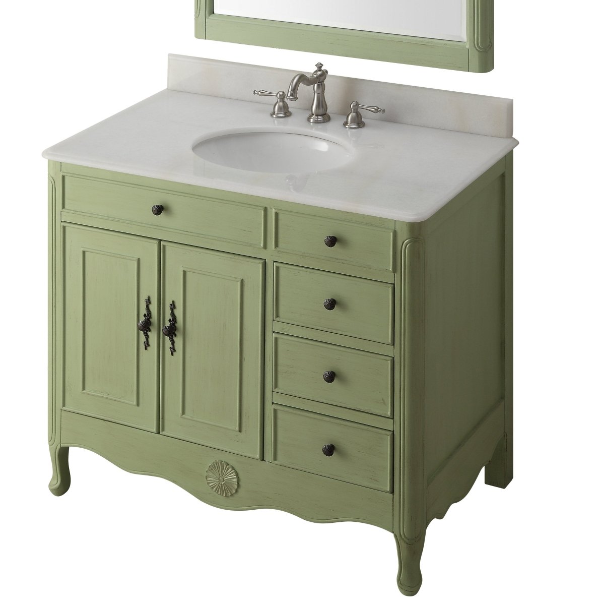 38 Inch Distressed Green Cottage Style Daleville Bathroom Vanity with Sink - Rustic Farmhouse Bathroom Decor for Vintage Style Homes