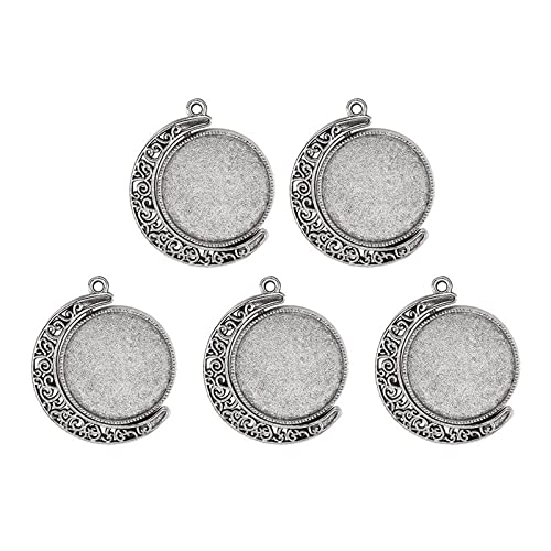 HOYEDNK 5pcs Round Cabochon Settings Trays - 18mm & 25mm Double Side Pendant Moon Rotation Blank Bezel Tray for Jewelry Making (Ancient Silver, 18mm) - Perfect for DIY Necklaces, Earrings & Craft Projects