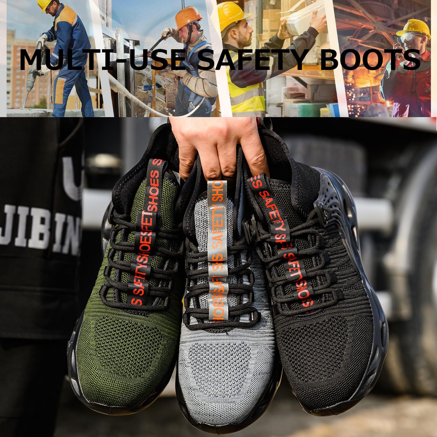 **Men's & Women's Steel Toe Work Boots - Lightweight, Breathable, Non-Slip Safety Shoes for Construction & Industrial Use - Durable Black Work Boots for Heavy Duty Jobs**