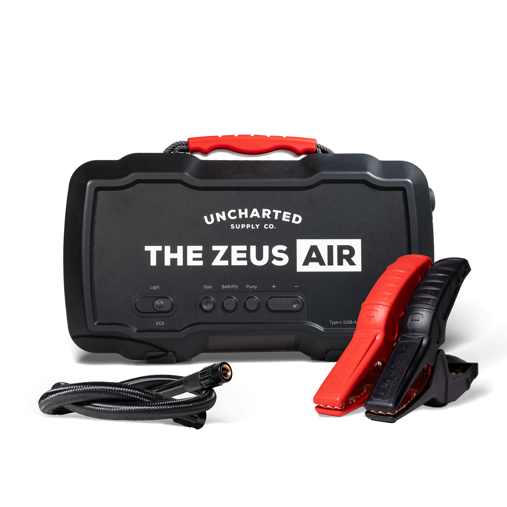 Zeus Air Jump Starter and Tire Inflator - Portable Car Battery Booster with Digital Display for Emergency Roadside Assistance, Camping, and Outdoor Adventures