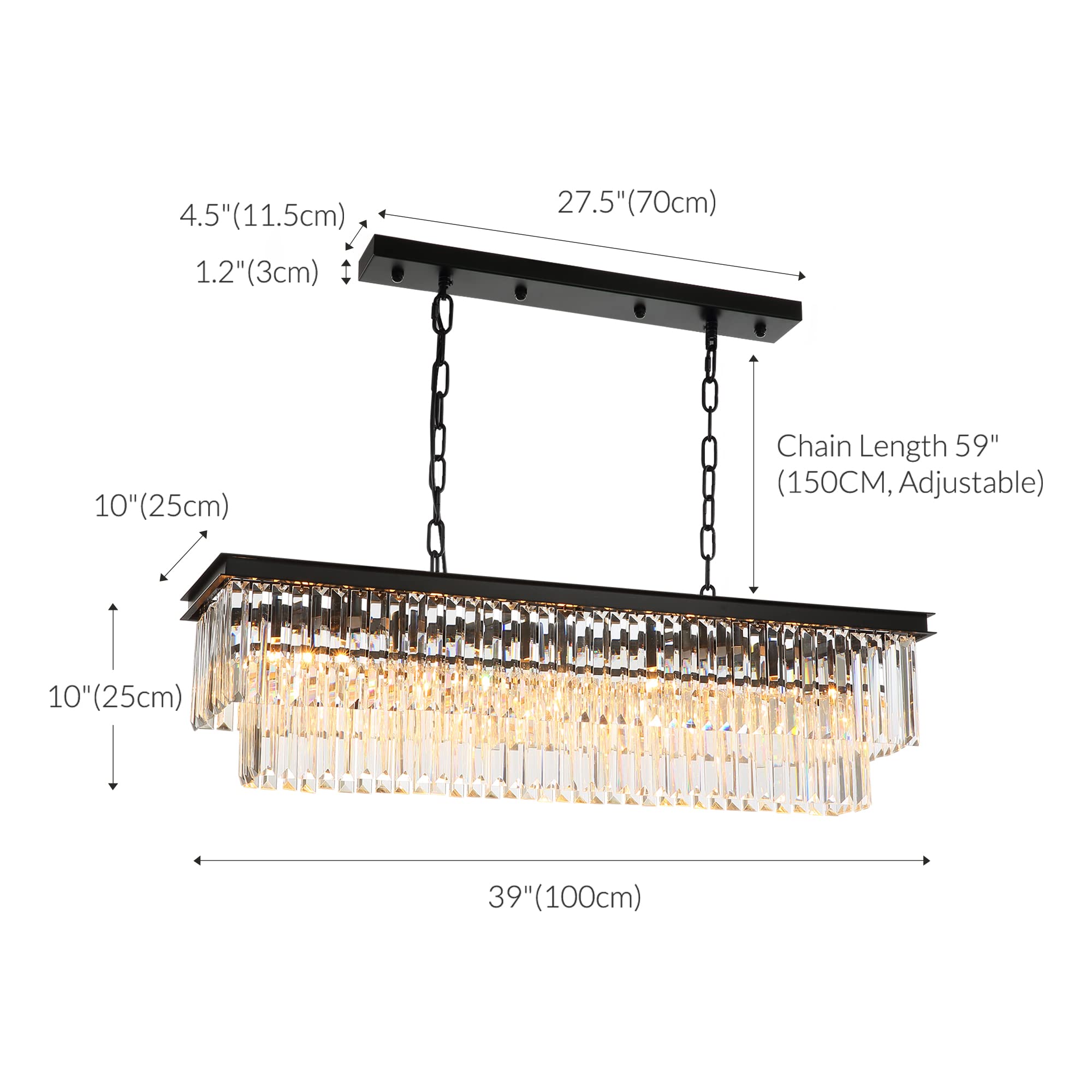 7PM 40 Inch Modern Farmhouse Chandelier - Dimmable Industrial Rectangular Hanging Light for Dining Room, Kitchen Island, Living Room & Bedroom Lighting