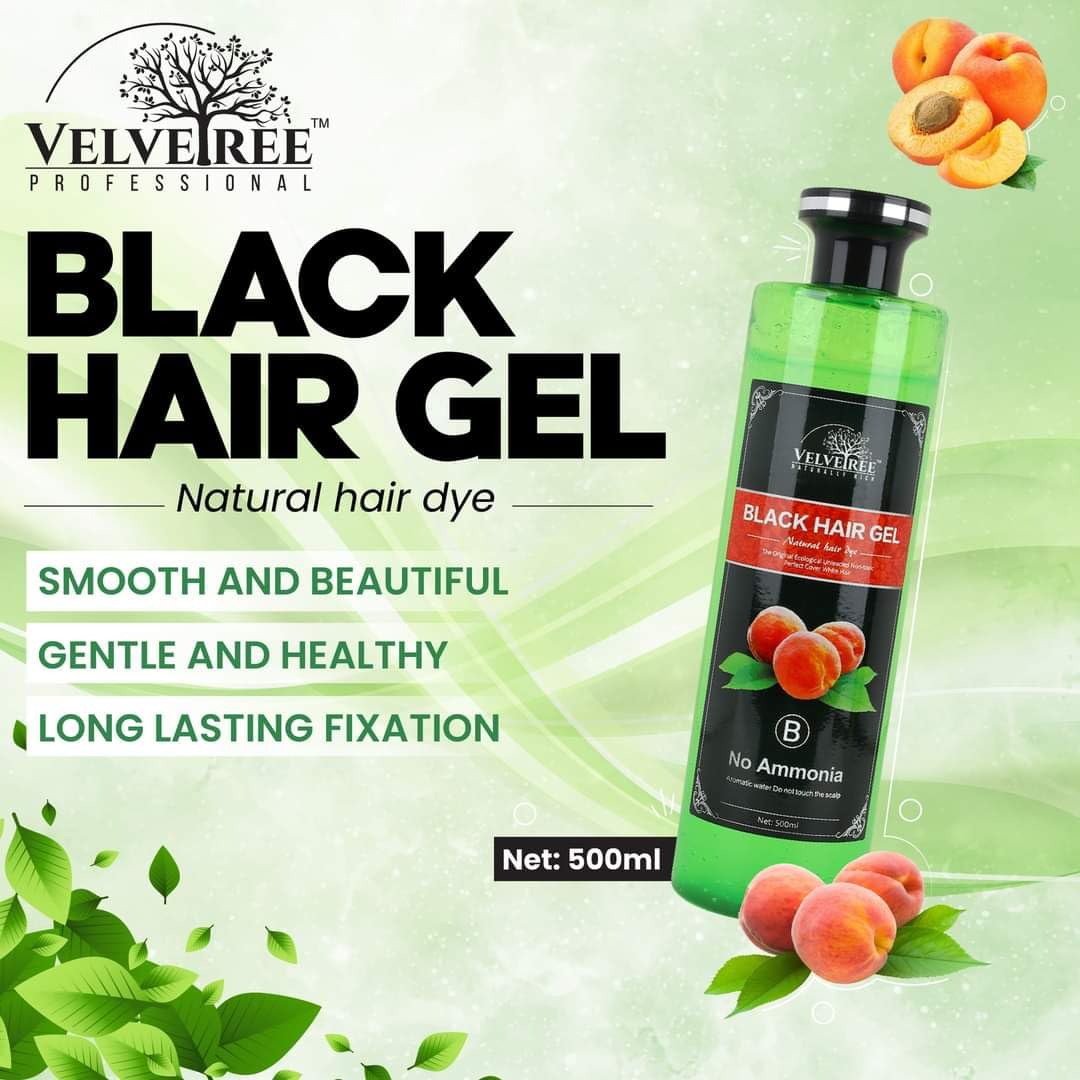 Velvetree Black Hair Gel - Ammonia-Free Natural Hair Dye for Men & Women, 500ml (2-Pack) - Perfect for Gray Coverage, Styling & Everyday Use