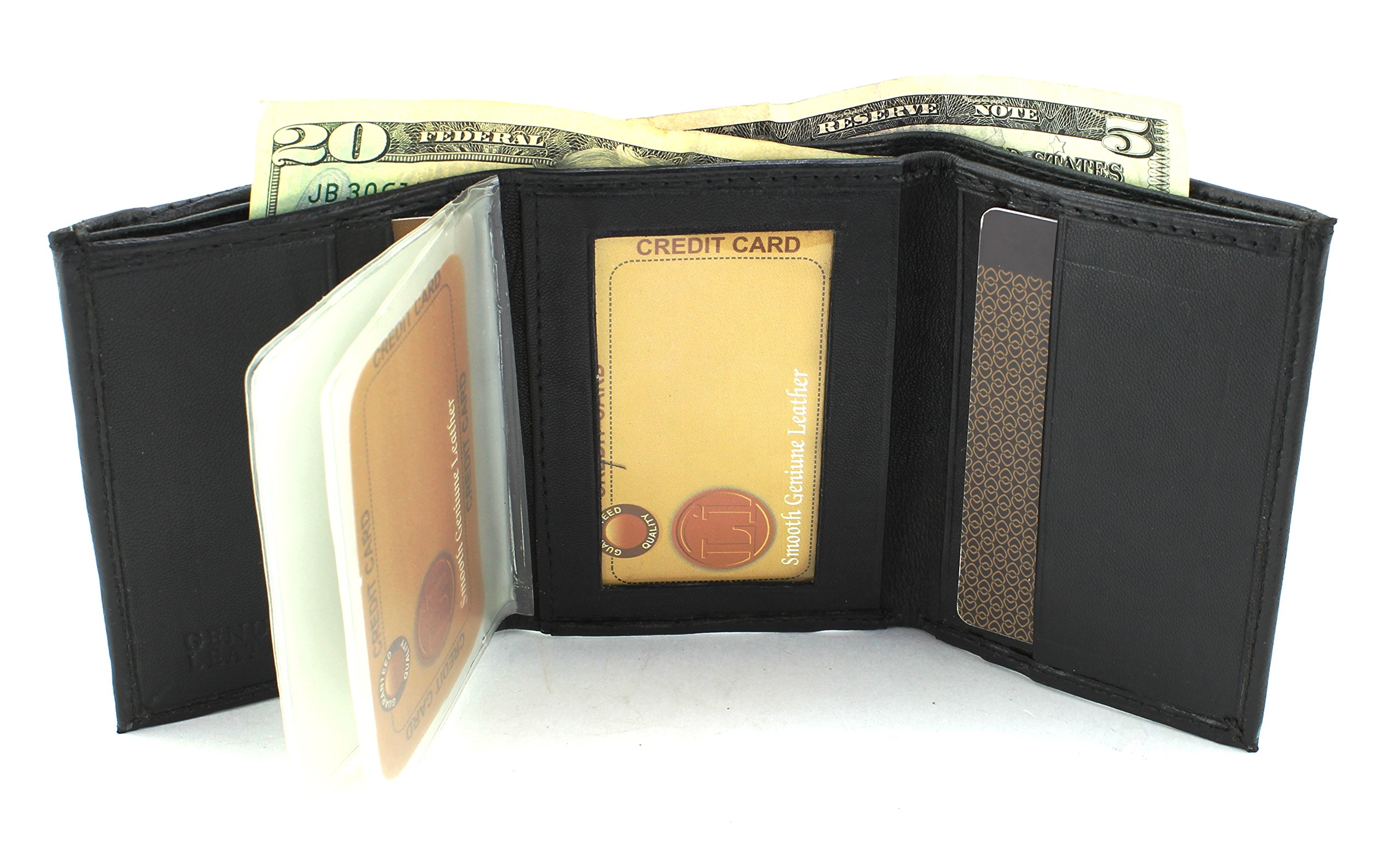 Bacci Genuine Leather Trifold Wallet for Men - RFID Blocking with ID Window, 4 Card Slots & Cash Compartments - Slim Minimalist Design for Everyday Carry (Black) - Perfect Gift for Dad, Husband, Boyfriend on Birthday, Anniversary