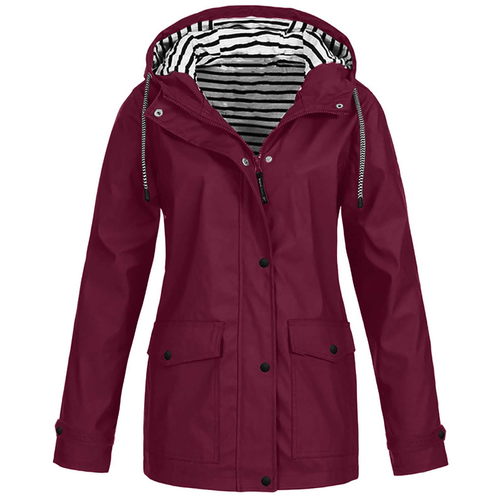 Waterproof Windproof Hooded Rain Jacket for Women - Outdoor Raincoat with Solid Color - Perfect for Hiking, Camping & Everyday Use