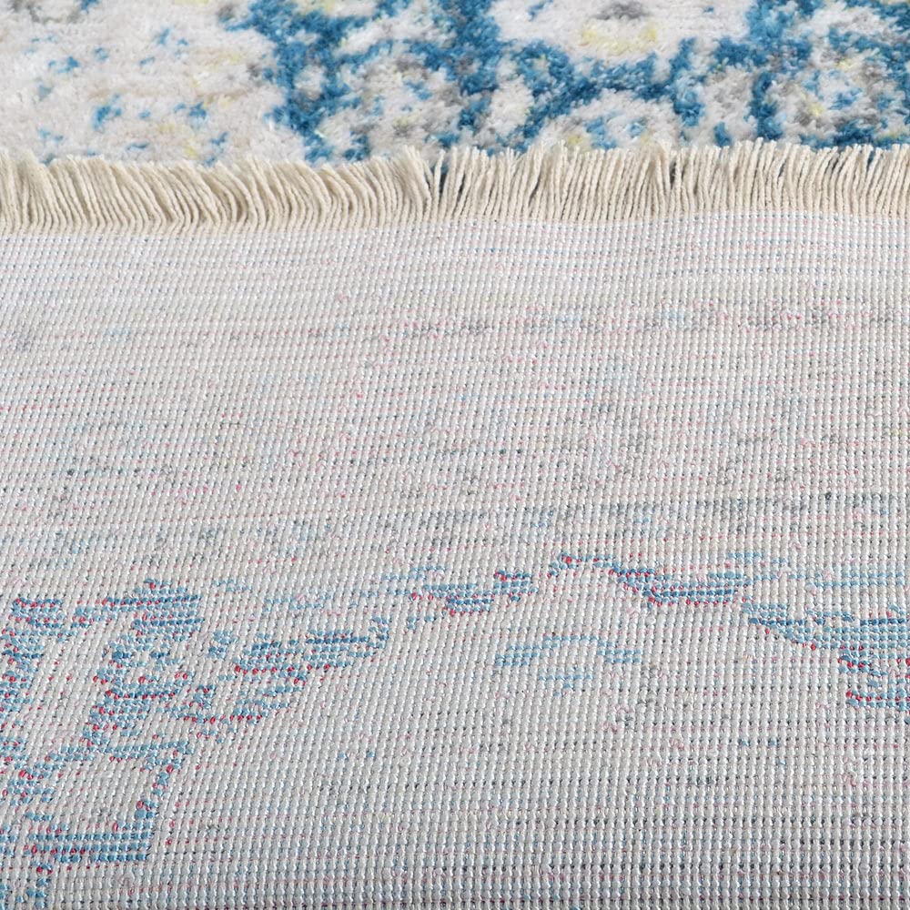 Machine Made Polyester Area Rugs 6'x9' Rectangle - Ivory Oriental Traditional Design Low Pile Carpet for Living Room Bedroom | Durable & Soft Home Decor | Perfect for Modern & Classic Interior Styles (M00069)