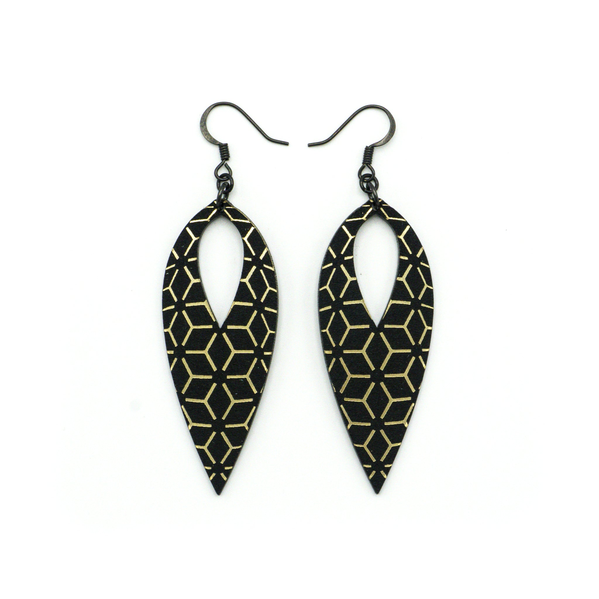 Nativas 25R Acrylic Earrings - Brushed Gold & Black Hoop Earrings for Women, Trendy Dangle Earrings for Parties, Work & Everyday Wear
