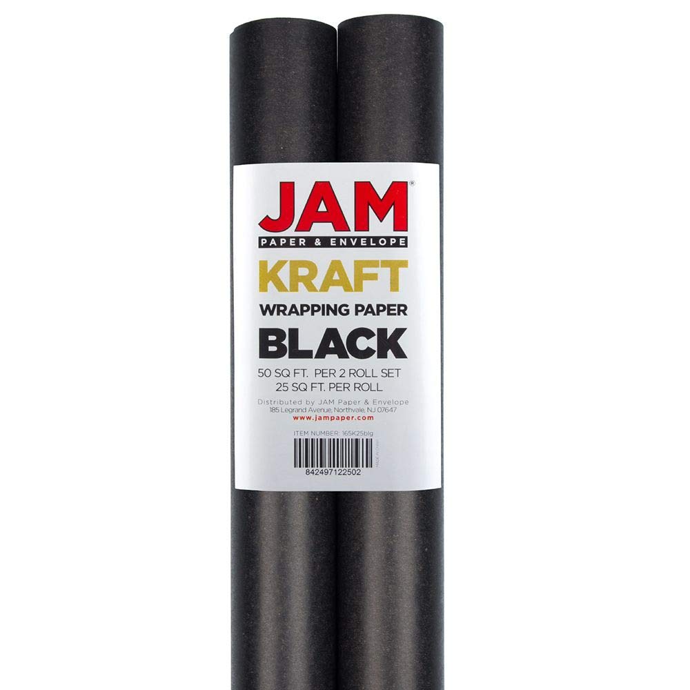 Premium Kraft Wrapping Paper - 50 Sq Ft (2 Rolls) - Eco-Friendly Black Gift Wrap for Birthdays, Christmas & Special Occasions - JAM Paper Gift Packaging Supplies