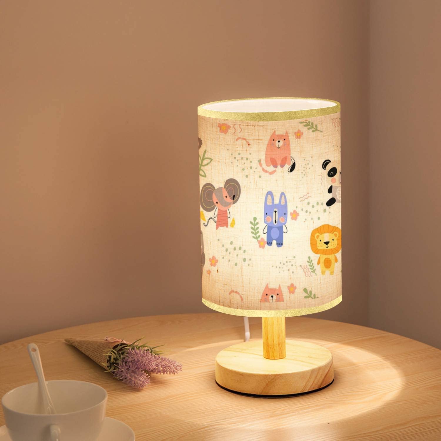 Minimalist Wooden Nightstand Lamp with Flaxen Fabric Shade - Cute Animal Design Bedside Table Light for Bedroom, Living Room & Office - Perfect for Reading, Decor & Creating Cozy Ambiance