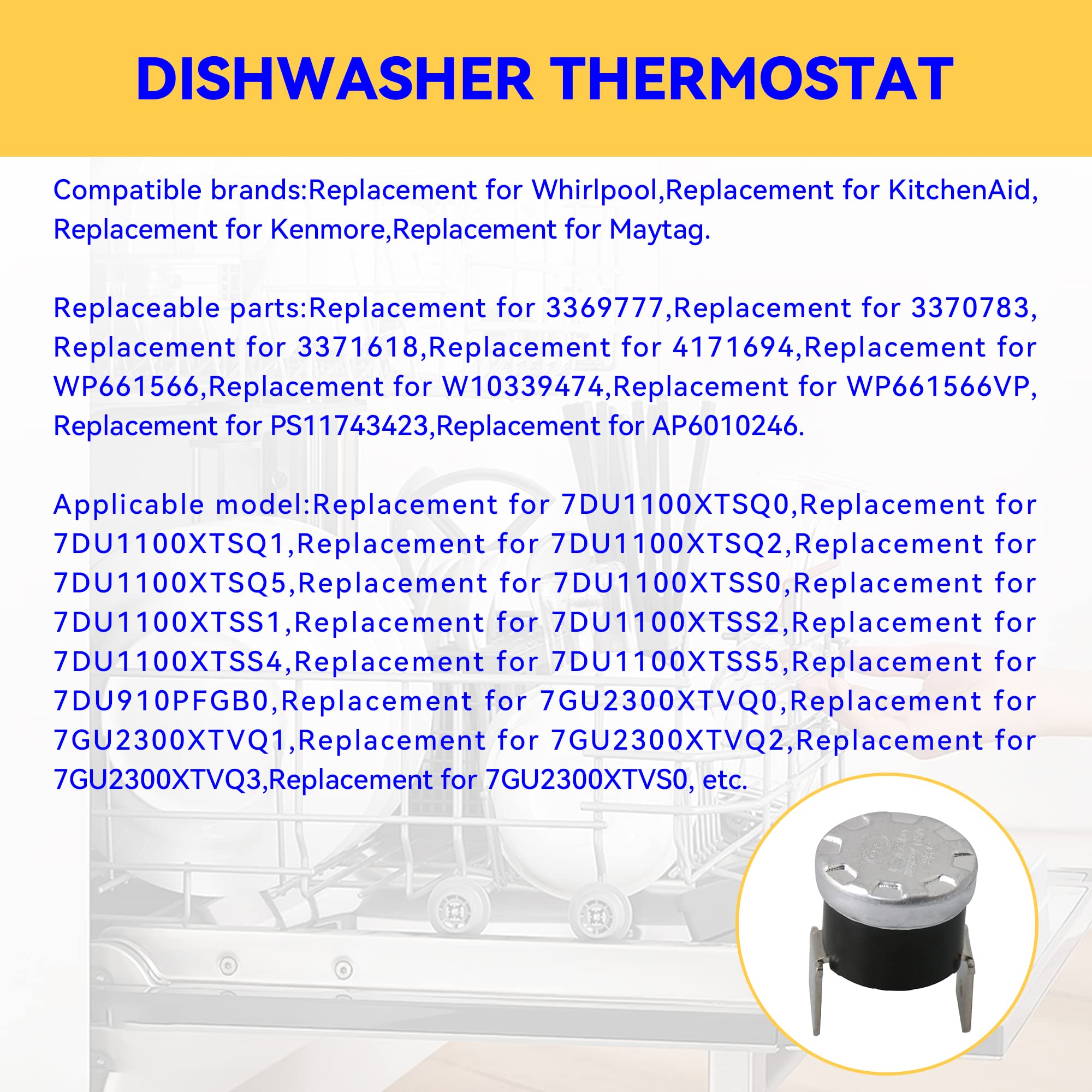 Whirlpool & Kenmore Dishwasher Heating Element & High Limit Thermostat Replacement Kit - Compatible with Multiple Models - Perfect for Quick Repairs & DIY Home Maintenance