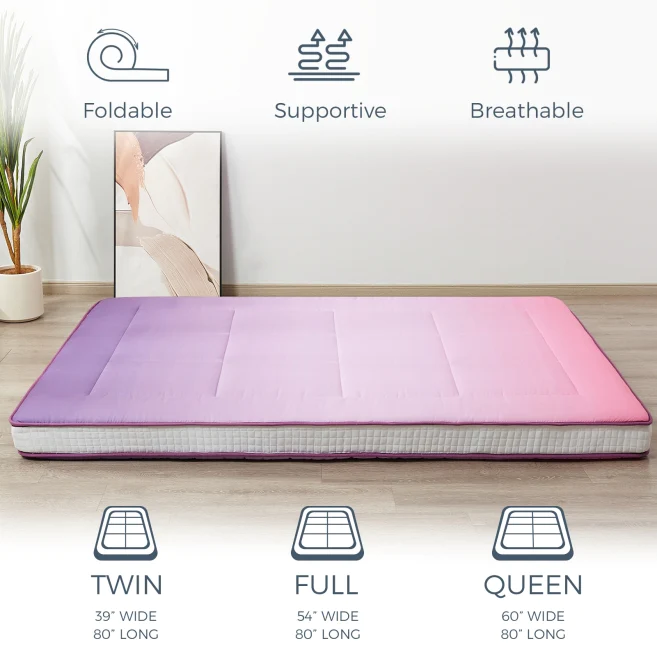 MAXYOYO Extra Thick Purple Japanese Floor Mattress - Foldable Sleeping Pad for Guest Bed, Camping & Home Use | Comfortable Futon Alternative for Small Spaces