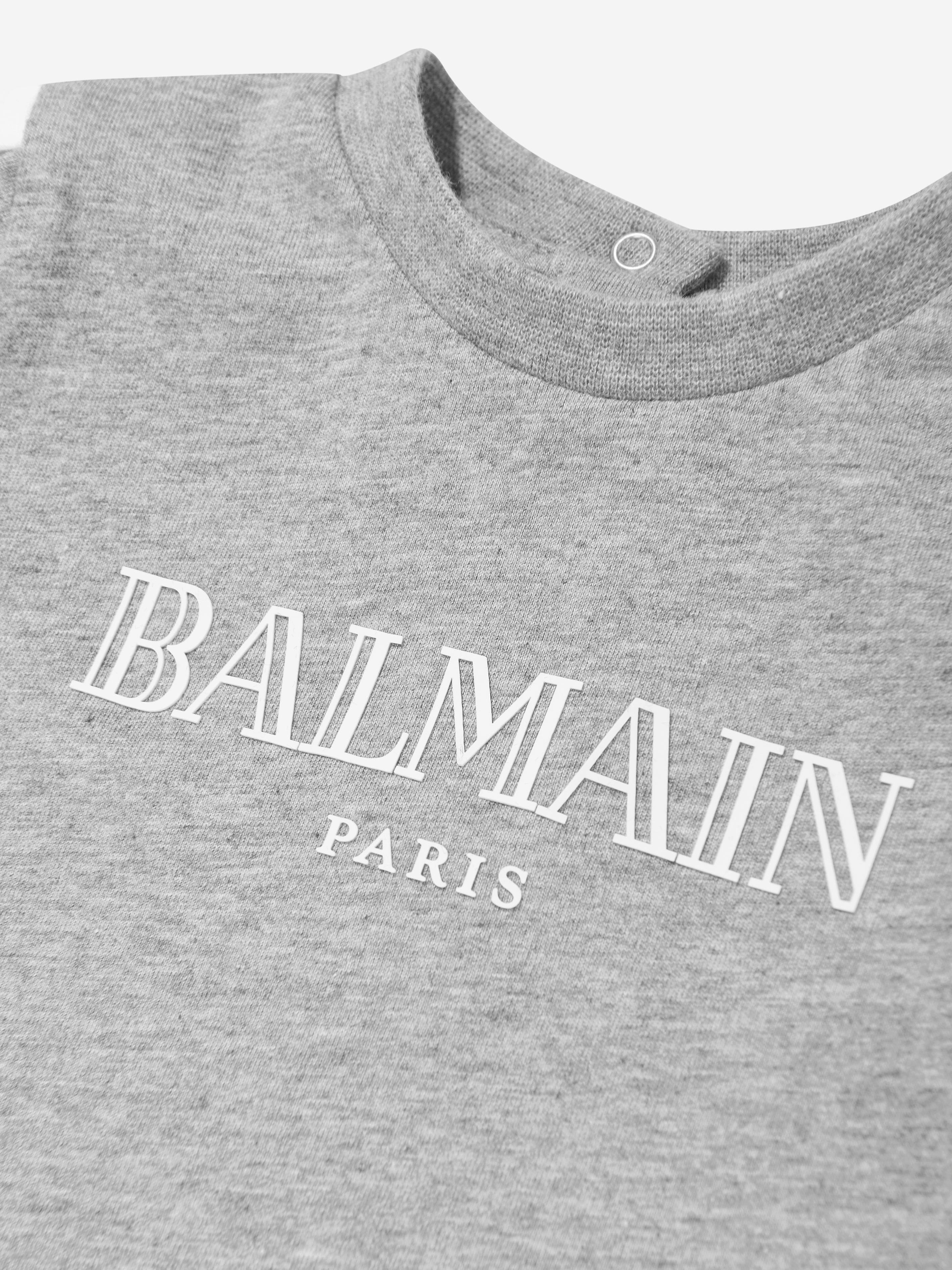 Balmain Baby Boys Logo T-Shirt - Grey Cotton Short Sleeve Tee for Casual Wear & Special Occasions