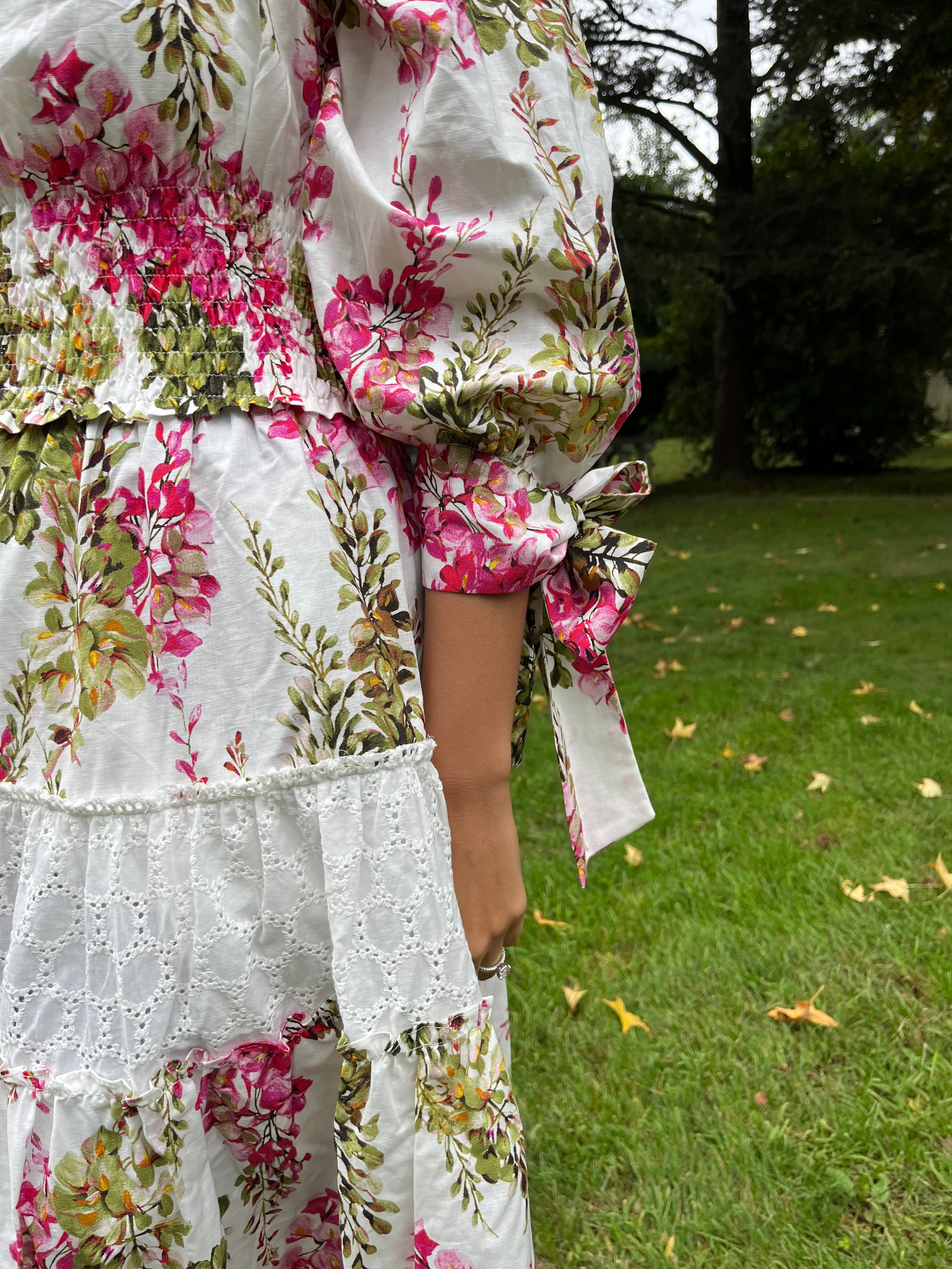 Floral Wisteria Print Summer Dress for Women - Elegant Flowy Maxi Dress for Beach, Wedding & Special Occasions