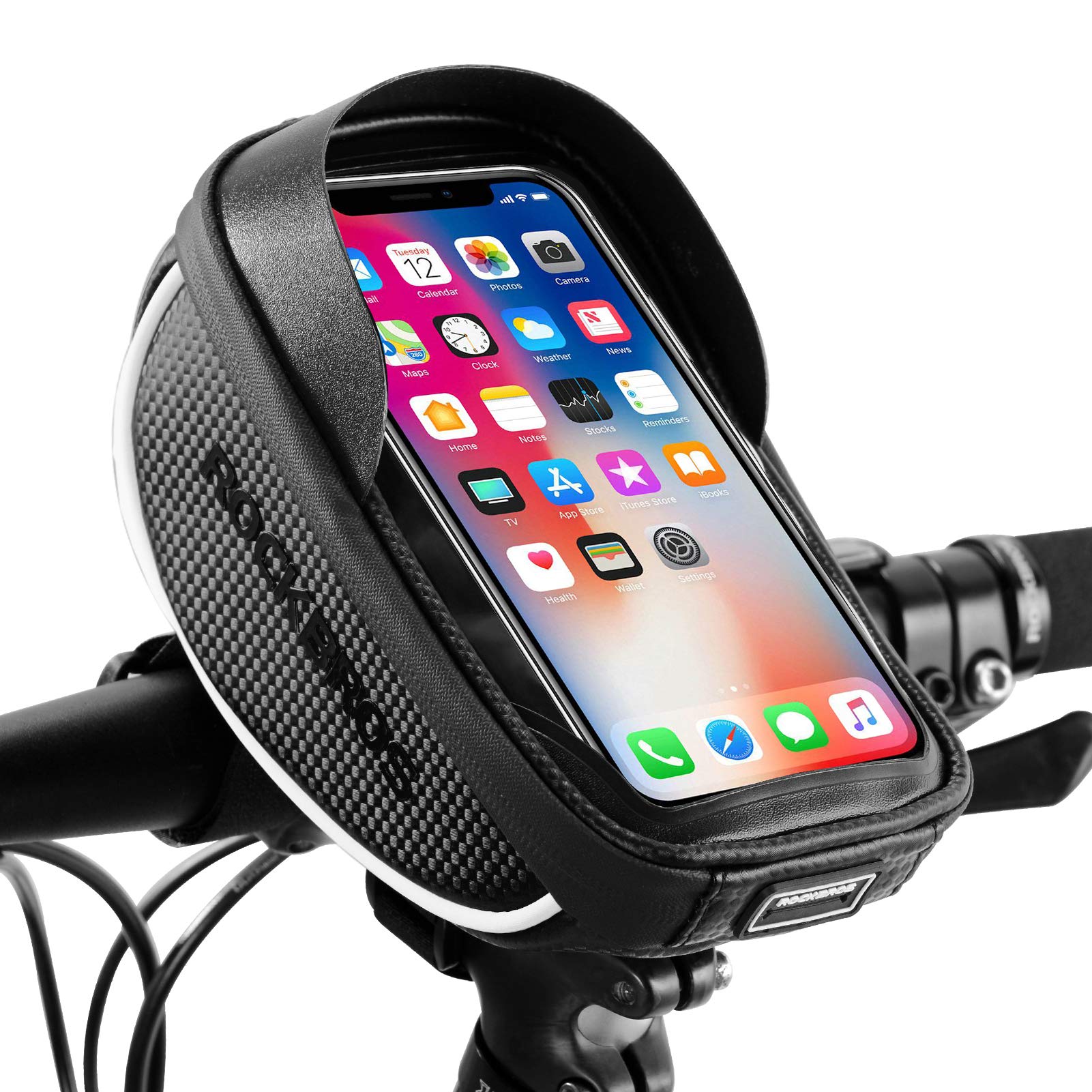 ROCKBROS Waterproof Bike Phone Mount Bag - Front Frame Handlebar Pouch for iPhone 11/XS Max/XR/8 Plus (Under 6.5