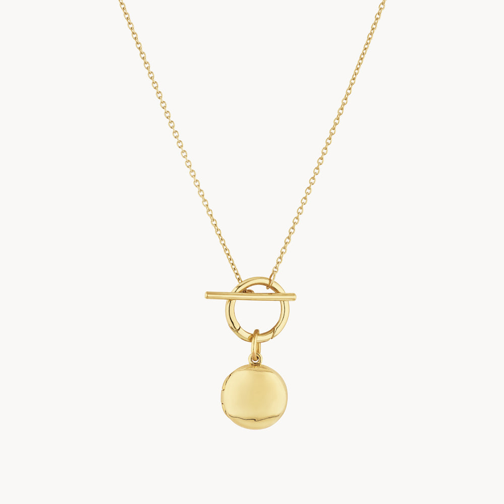 Personalized Engravable Round Locket Necklace with Chain - 14K Gold Pendant for Women - Perfect for Anniversary Gifts, Valentine's Day & Keepsake Jewelry