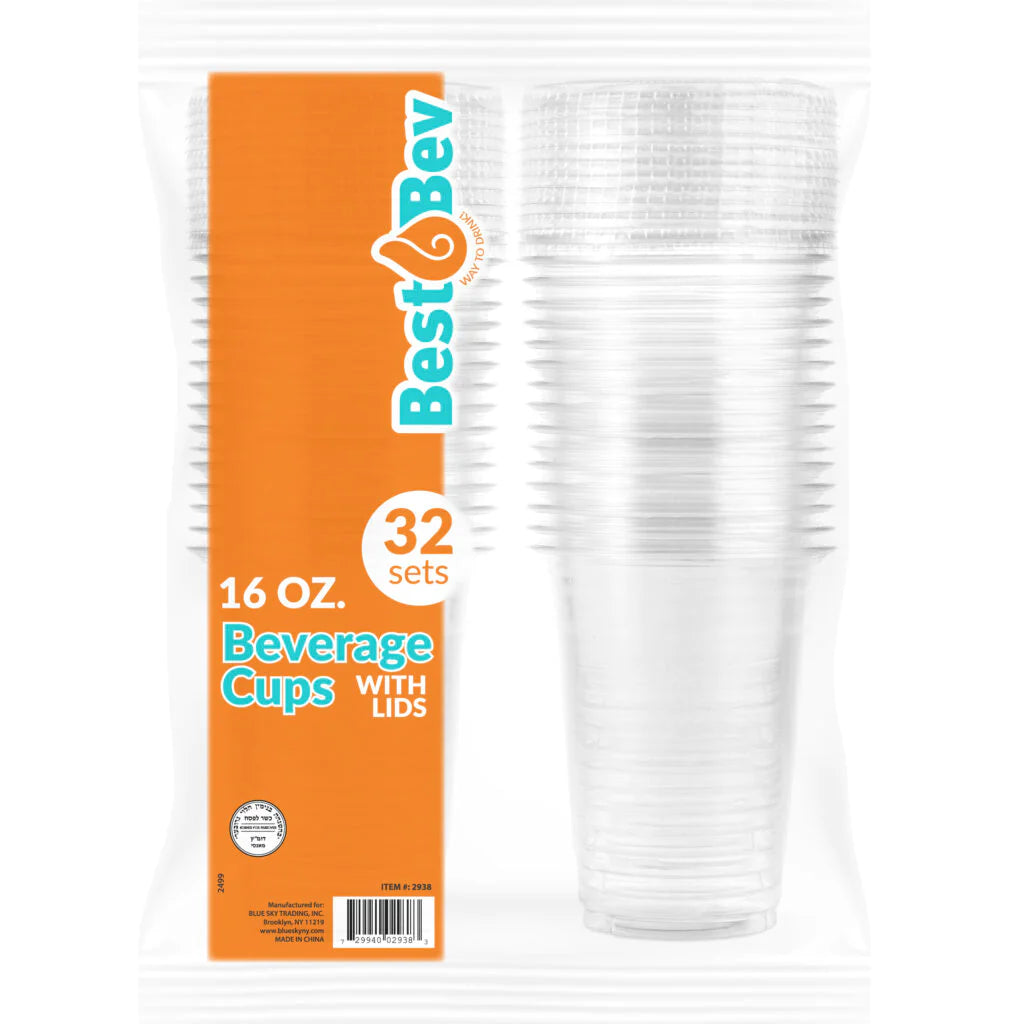 16 oz. Clear Plastic Cups with Straw Slot Lid - Durable PET Disposable Cups with Lids Combo for Parties, Picnics, and Beverage Serving