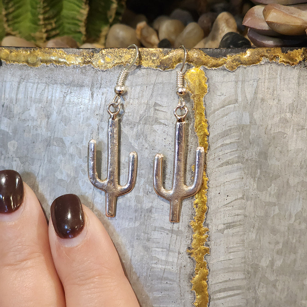 Saguaro Silver Cactus Earrings for Women - Southwest Style Dangle Hoop Earrings - Perfect for Western Fashion, Boho Outfits & Desert Themed Parties