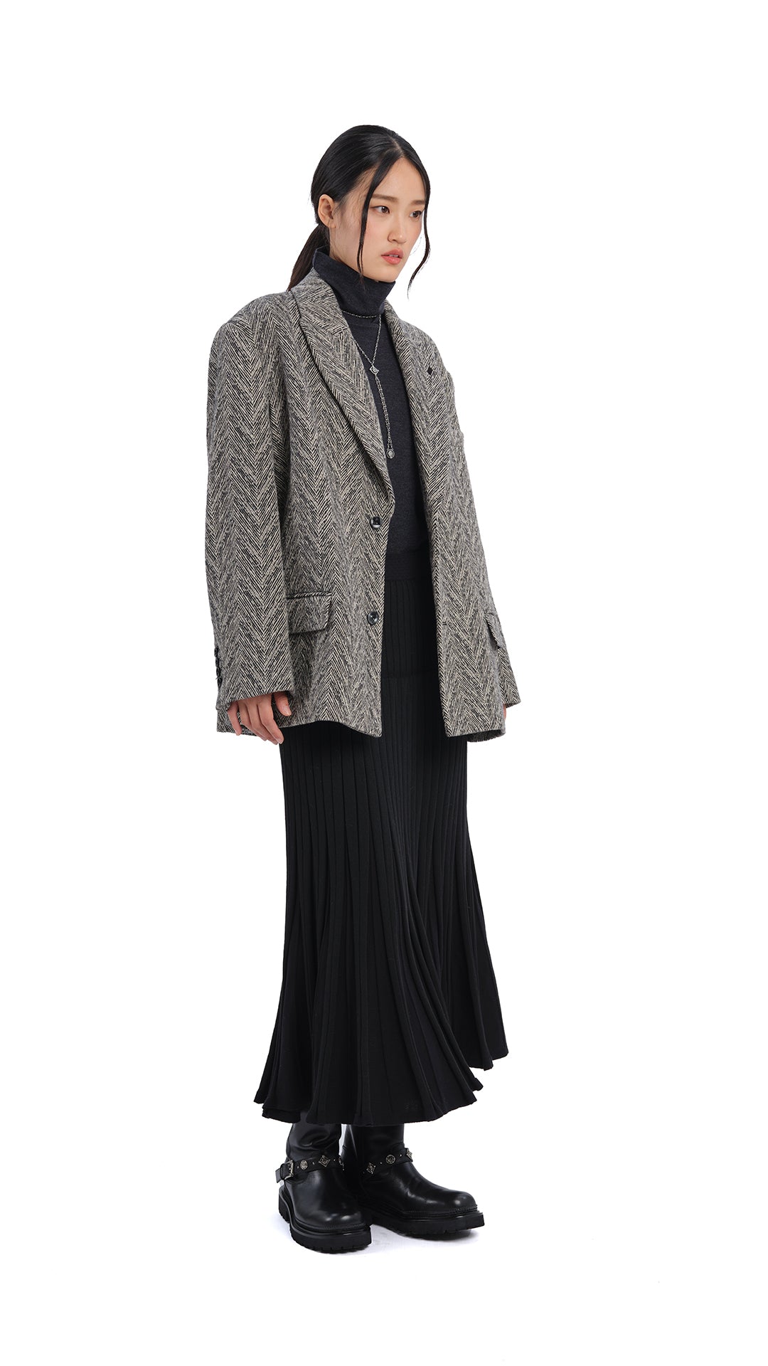 Stylish Herringbone Loose Fit Blazer for Women - Trendy Casual & Office Wear - Perfect for Work, Business Meetings & Special Occasions