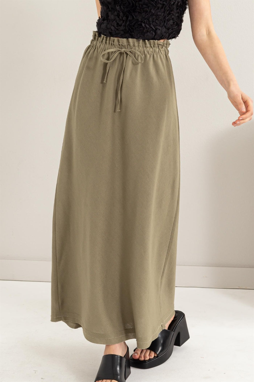 Drawstring Washed Linen Skirt for Women - Casual Boho Summer Midi Skirt with Pockets | Perfect for Beach, Vacation, and Everyday Wear