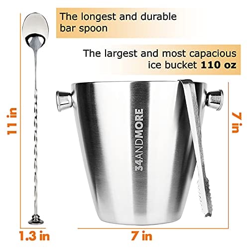 Premium 17-Piece Stainless Steel Bartender Kit with Ice Bucket - Professional Cocktail Shaker Set, Mixology Tools & Bartender E-Book for Home Bars & Parties - Perfect Gift for Men & Women Who Love Crafting Cocktails