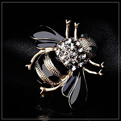 Elegant Gold Black Bumble Bee Brooch with Austrian Crystals - Perfect for Dresses & Jackets