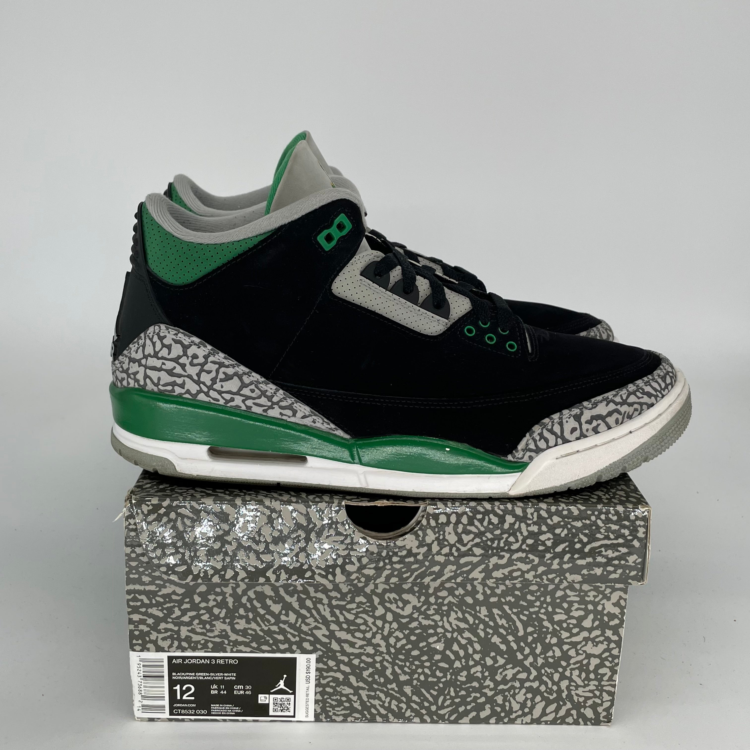 AIR JORDAN 3 Retro Pine Green Basketball Shoes Men's Size 12 (CT8532-030) - Perfect for Streetwear & Court Performance
