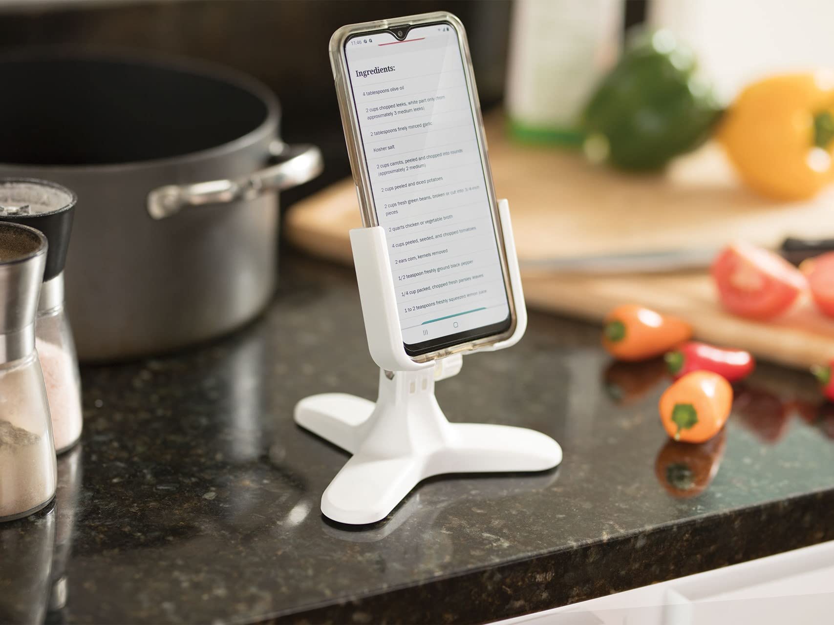 **WeatherTech White Adjustable Universal Cell Phone Holder Stand - Tripod Design for iPhone & Smartphone Charging - Royal Blue Metal Knobs - Perfect for Desk, Office, Home & Travel Use**