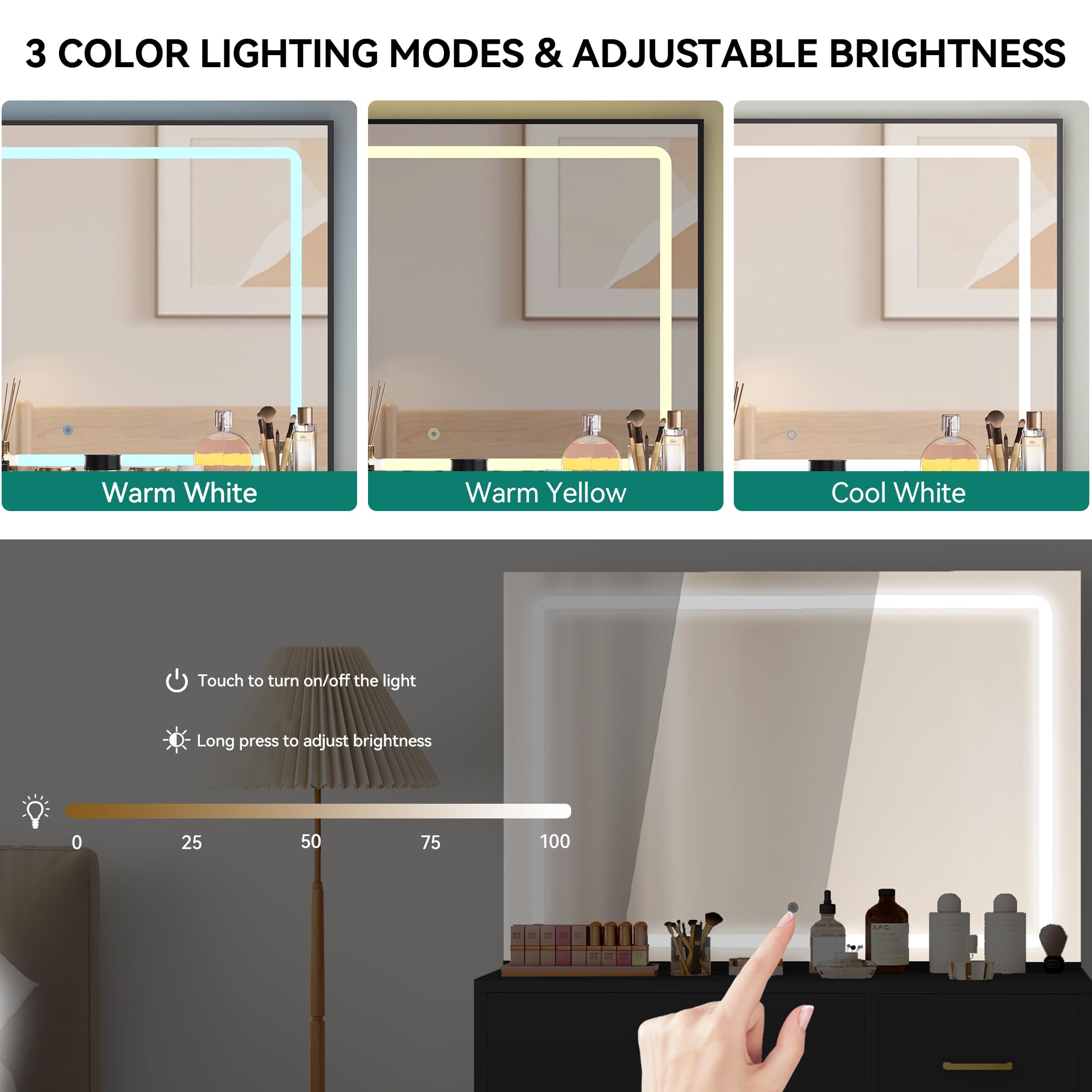 YITAHOME LED Vanity Desk with Adjustable Lighted Mirror, Makeup Dressing Table Set with Power Strip & 4 Storage Drawers - Includes Vanity Chair, Modern Bedroom Furniture for Women (Carbon Black) - Perfect for Makeup Application, Skincare Routine & Home Decor